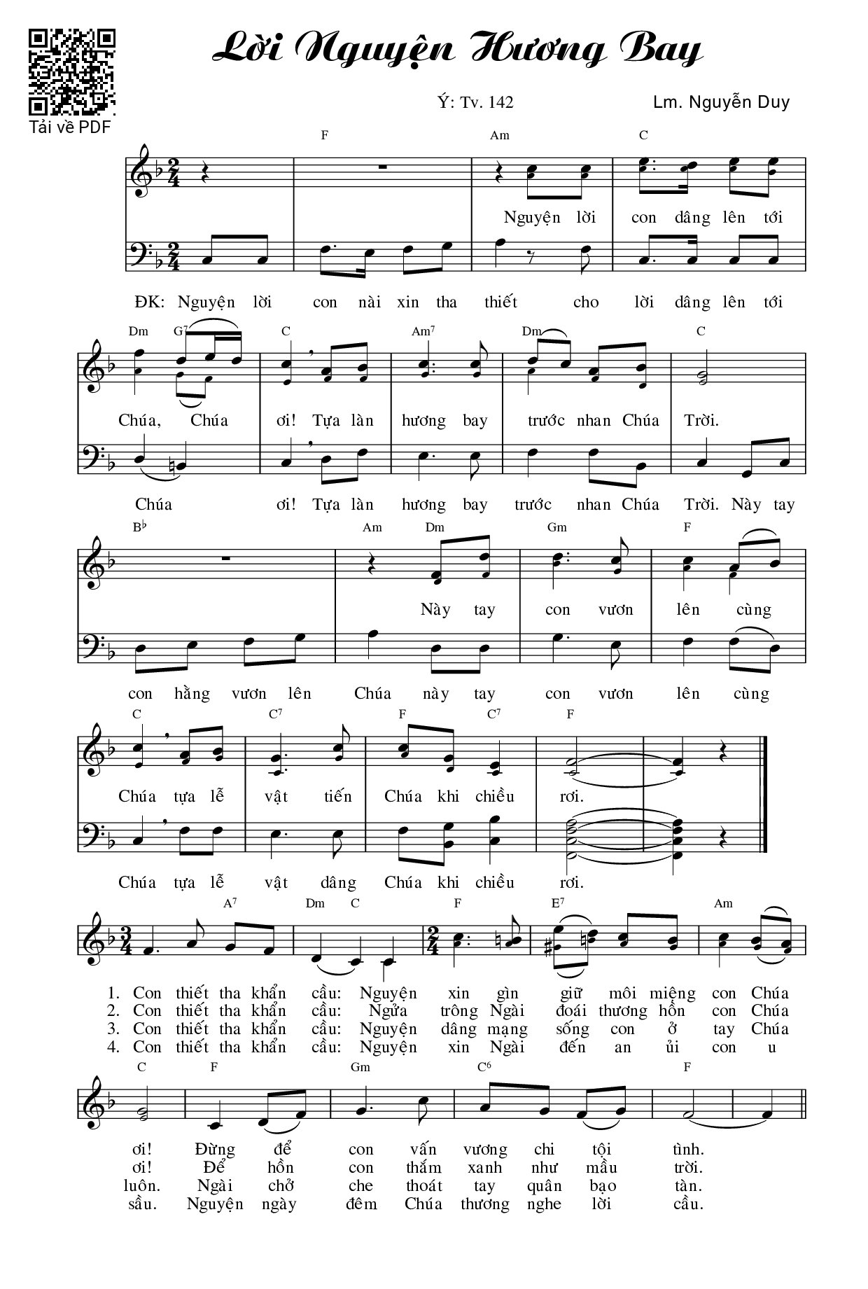 Page 1 of Sheet music PDF Lời Nguyện Hương Bay - Nguyễn Duy