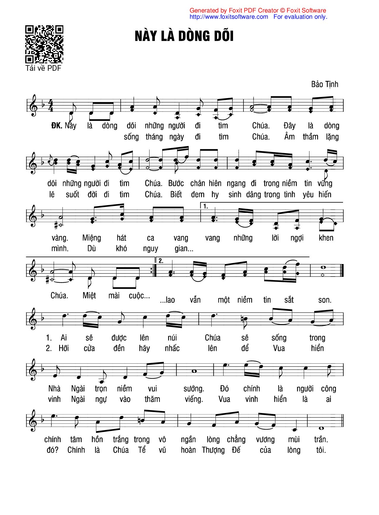 Page 1 of Sheet music PDF Này Là Dòng Dõi - Bảo Tịnh