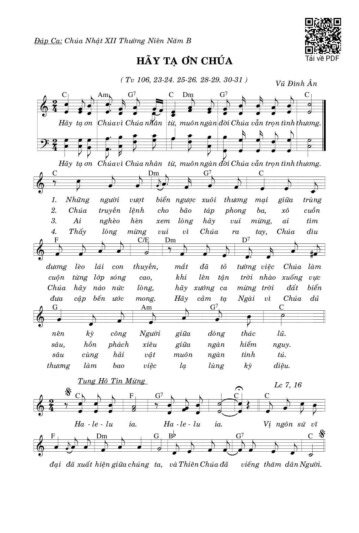 Page 1 of Sheet music PDF Hãy Tạ Ơn Chúa (Tv. 106) - Vũ Đình Ân