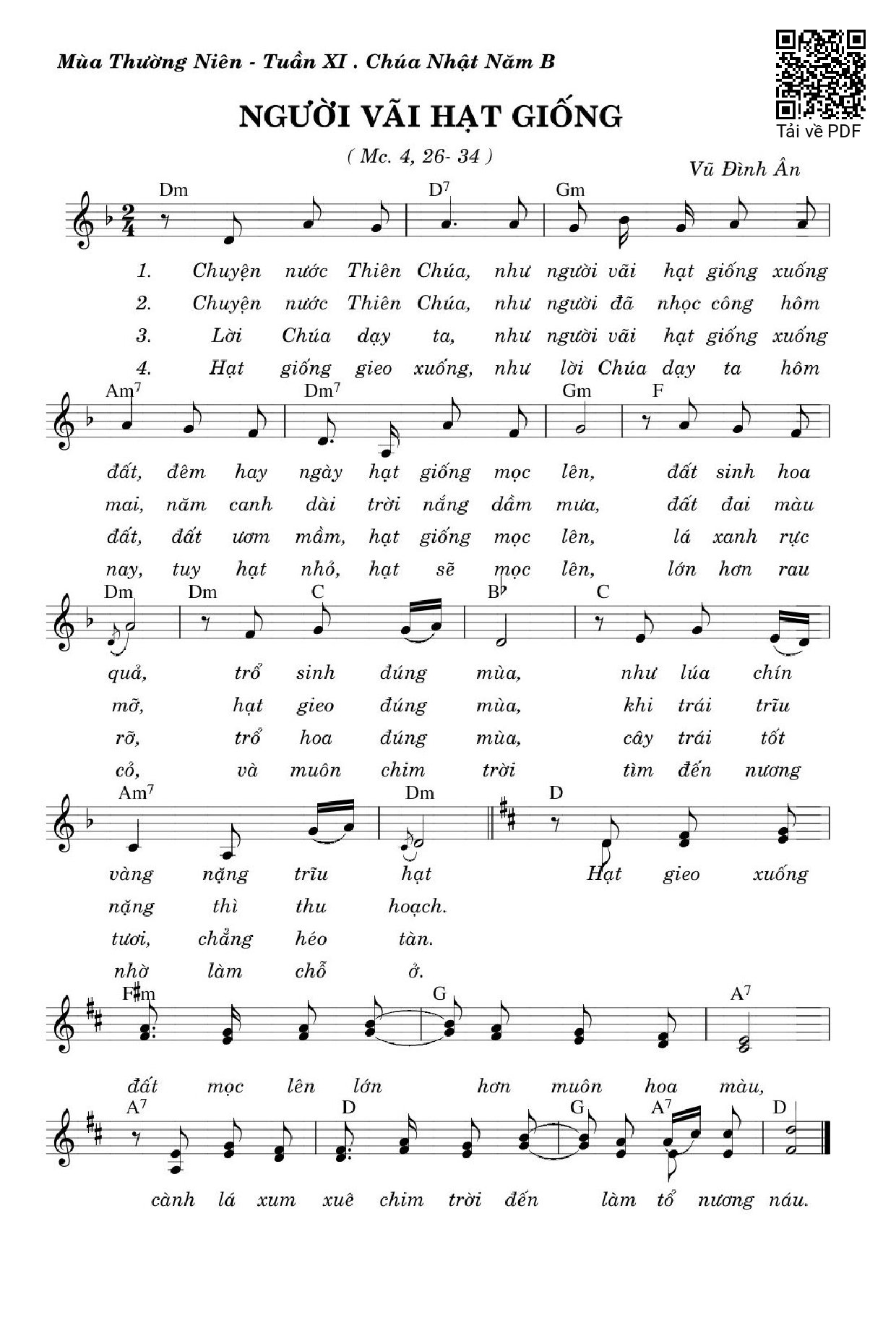 Sheet PDF of Người Vãi Hạt Giống (Mc. 4)