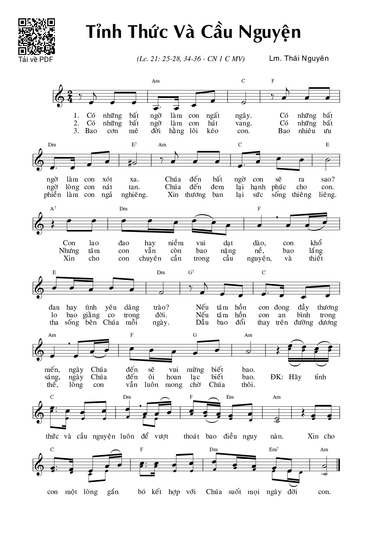 Sheet PDF of Tỉnh Thức Và Cầu Nguyện
