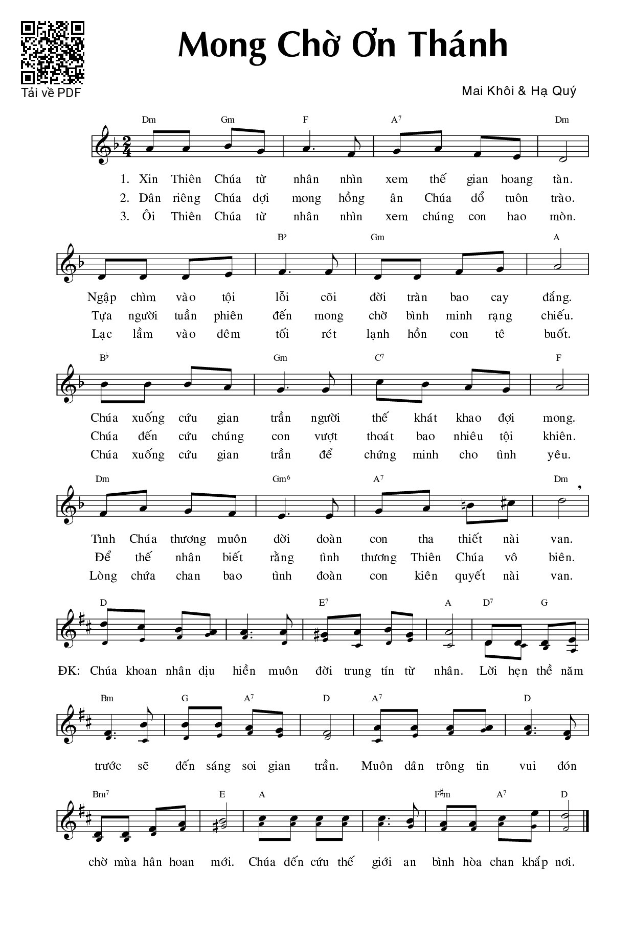 Sheet PDF of Mong Chờ Ơn Thánh