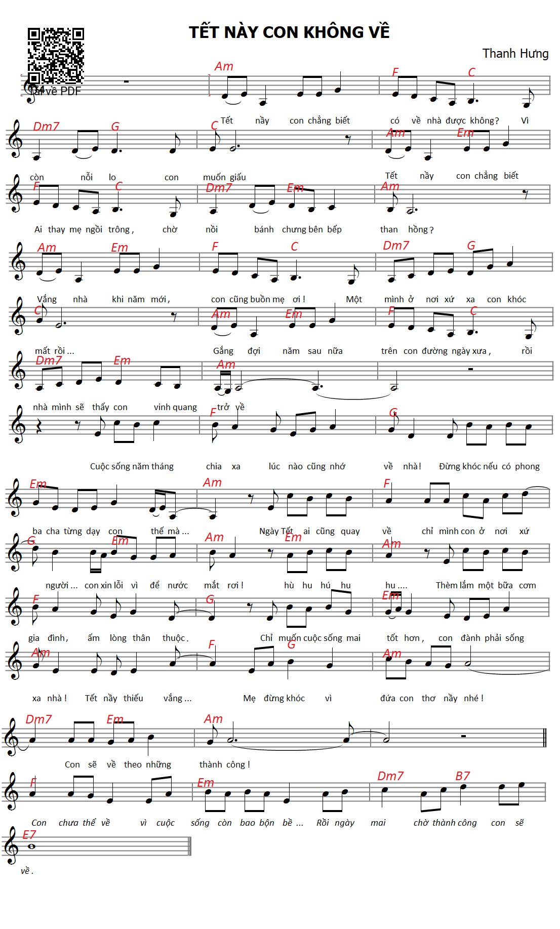 Sheet PDF of Tết này con không về