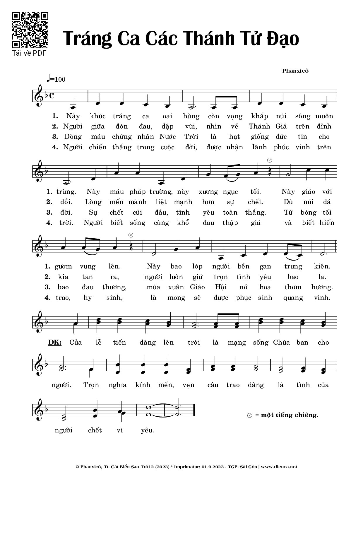 Sheet PDF of Tráng Ca Chư Thánh Tử Đạo