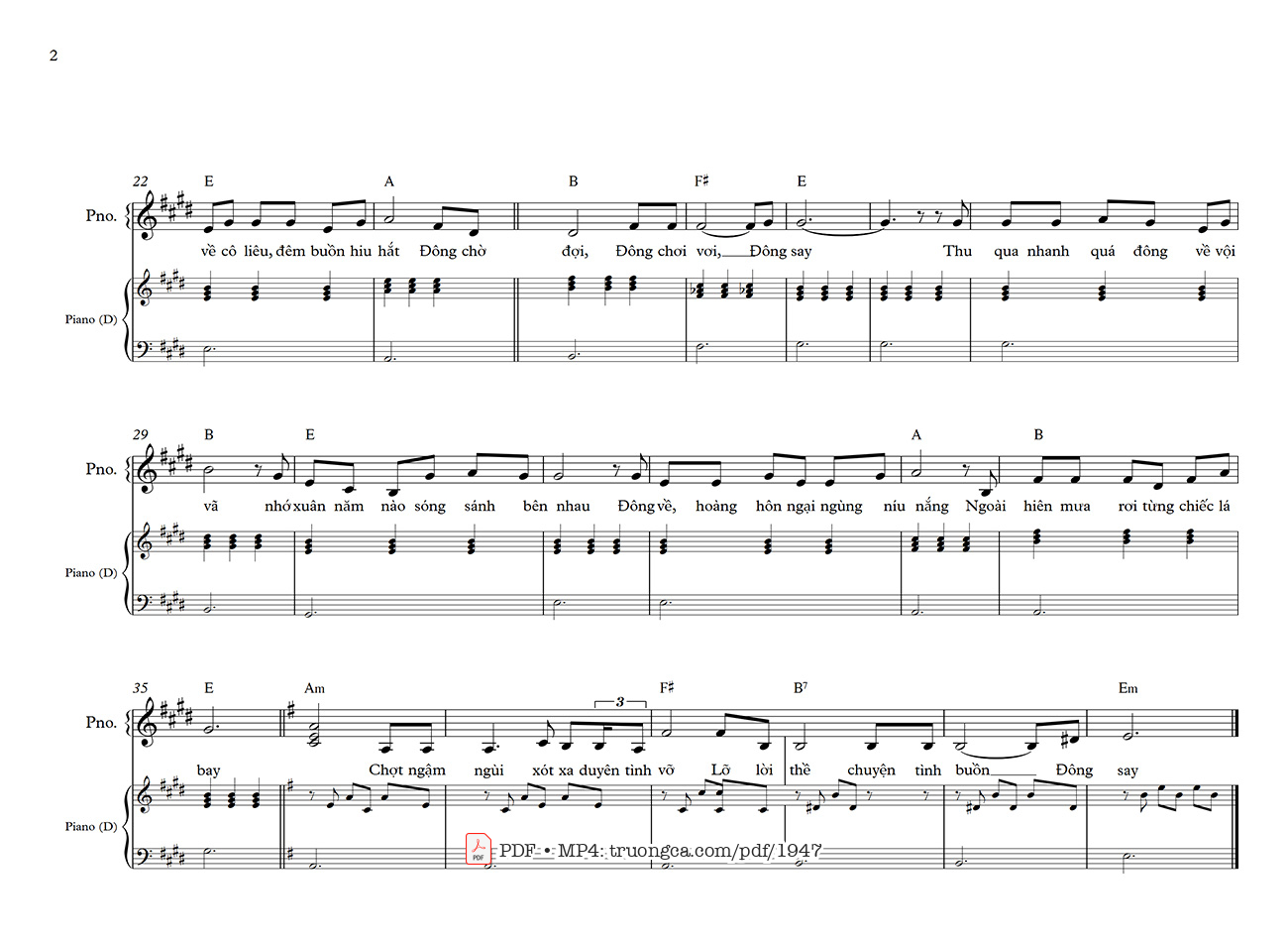 Page 2 of Sheet music PDF Đông say - Long Hoàng Lê