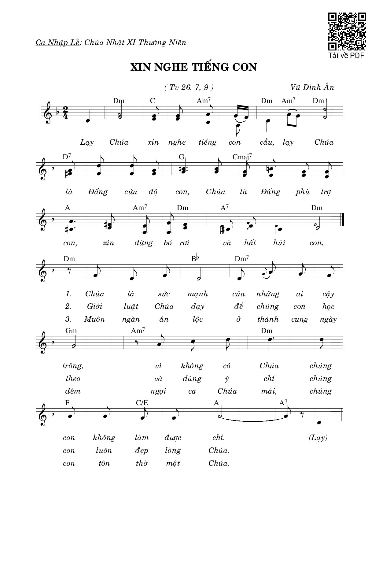 Sheet PDF of Xin Nghe Tiếng Con (Tv. 26)