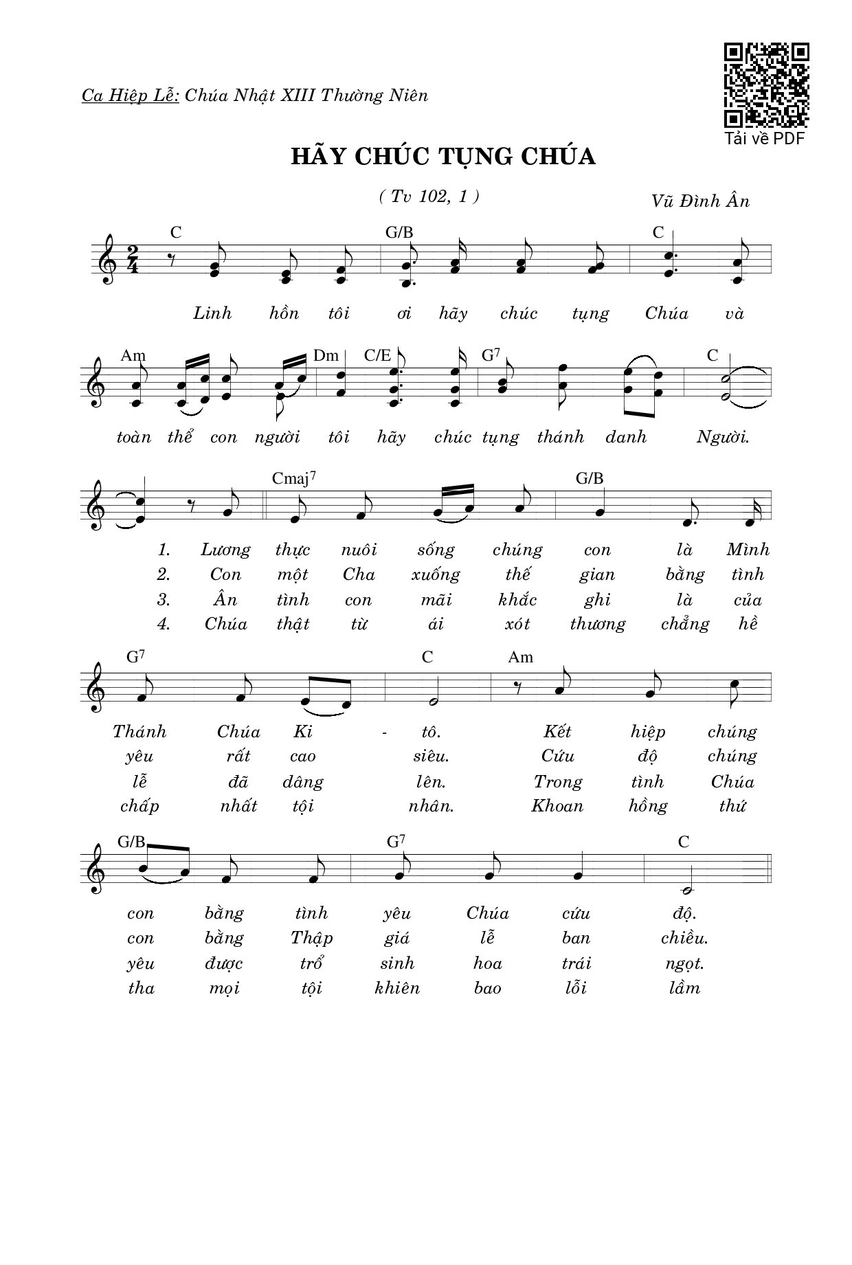 Sheet PDF of Hãy Chúc Tụng Chúa (Tv. 102)