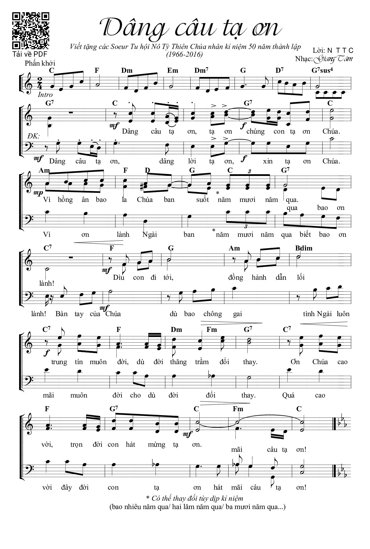 Page 1 of Sheet music PDF Dâng Câu Tạ Ơn - Giang Tâm
