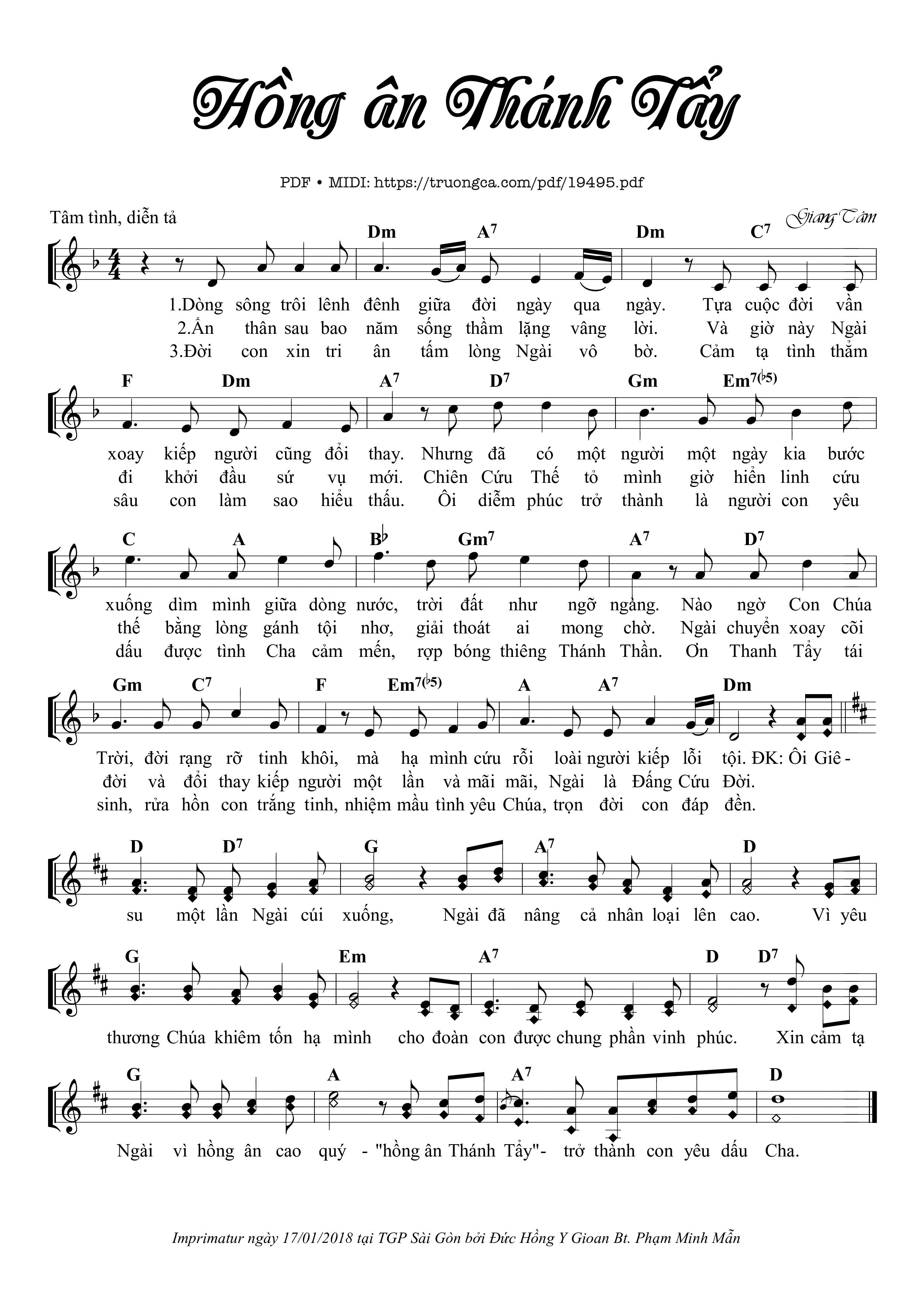 Page 1 of Sheet music PDF Hồng Ân Thánh Tẩy - Giang Tâm