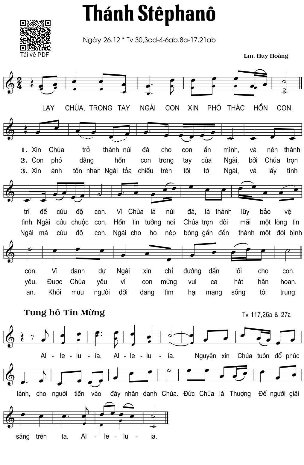 Sheet PDF of Thánh Vịnh 30, 26-12. Thánh Stêphanô