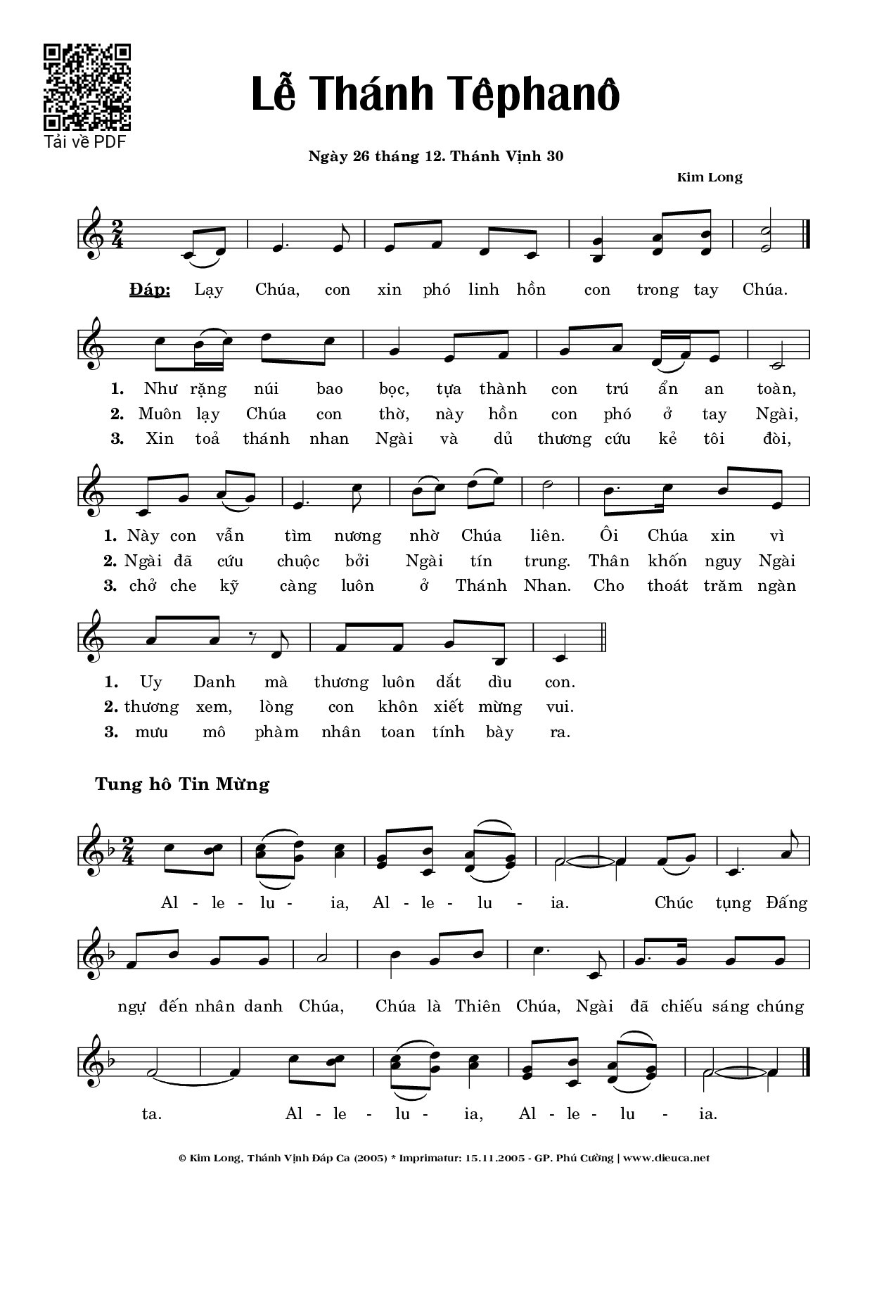 Sheet PDF of Thánh Vịnh 30, 26-12. Lễ Thánh Stêphanô