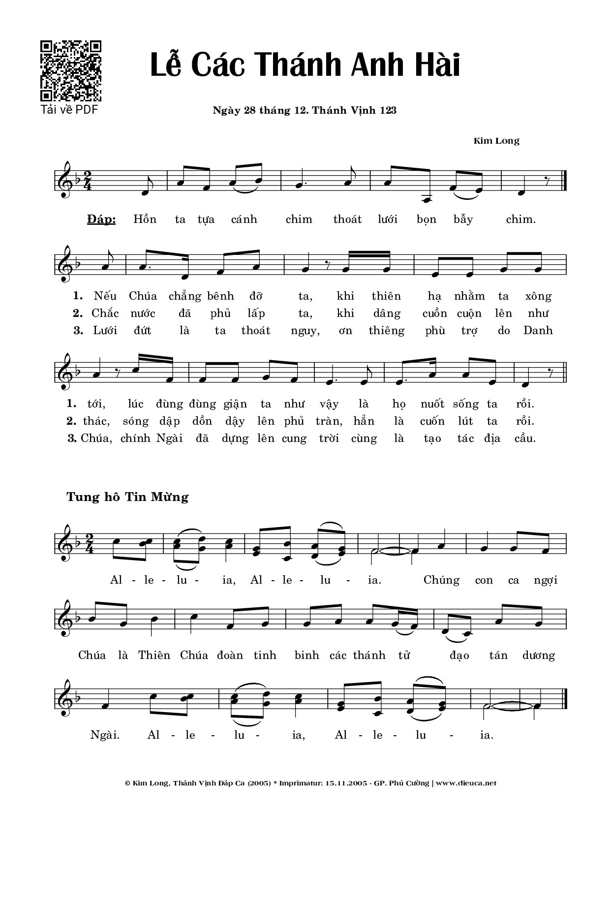 Sheet PDF of Thánh Vịnh 123, 28-12. Lễ Các Thánh Anh Hài
