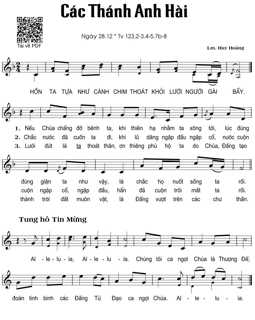 Sheet PDF of Thánh Vịnh 123, 28-12. Các Thánh Anh Hài