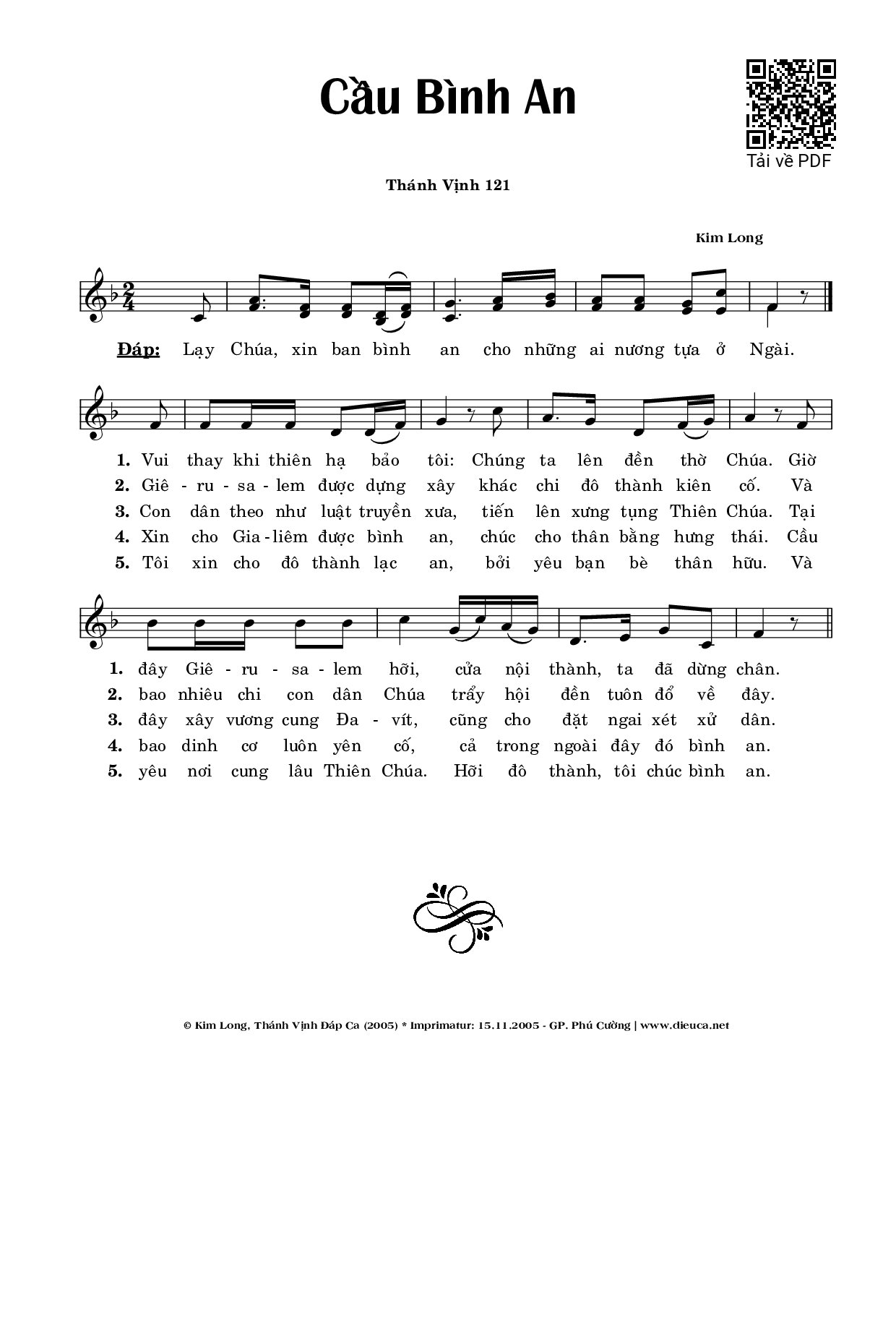 Page 1 of Sheet music PDF Thánh Vịnh 121, Cầu Bình An - Kim Long