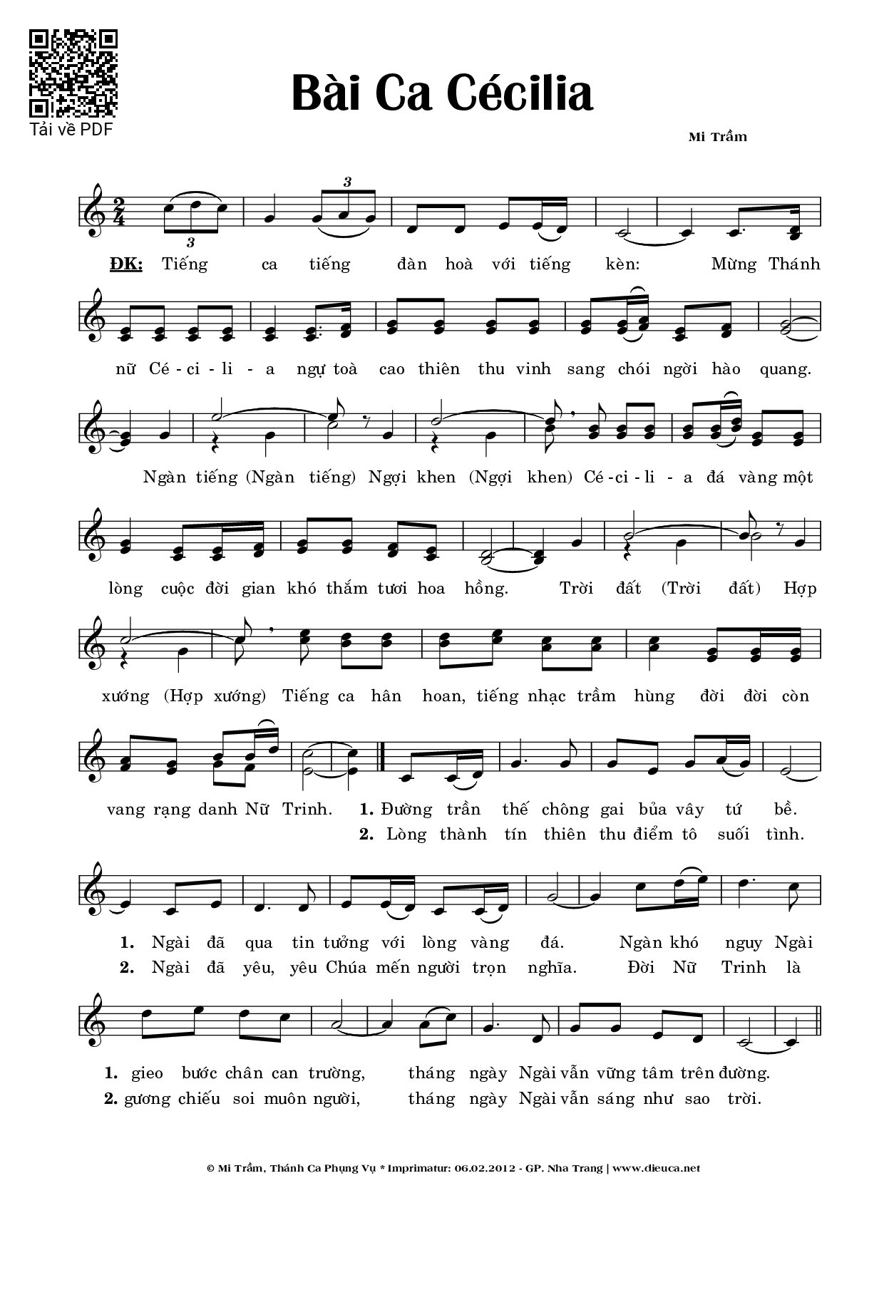Sheet PDF of Bài Ca Cécilia (22.11)