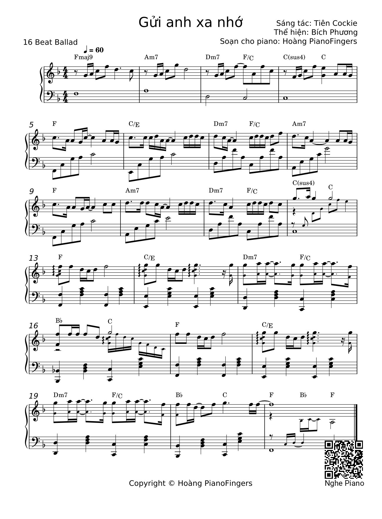 Sheet PDF of Gửi anh xa nhớ Sheet Piano