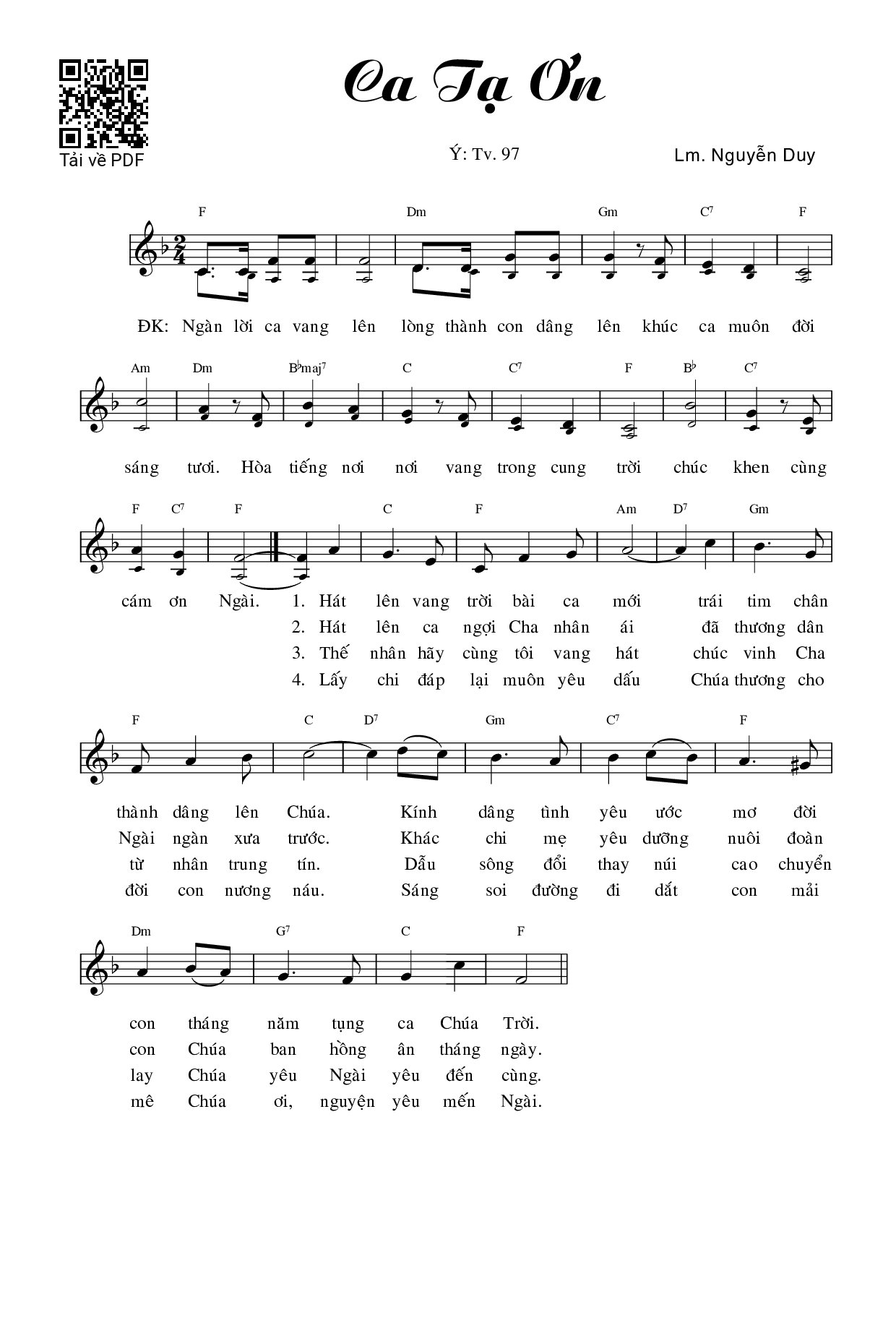 Page 1 of Sheet music PDF Ca Tạ Ơn - Nguyễn Duy