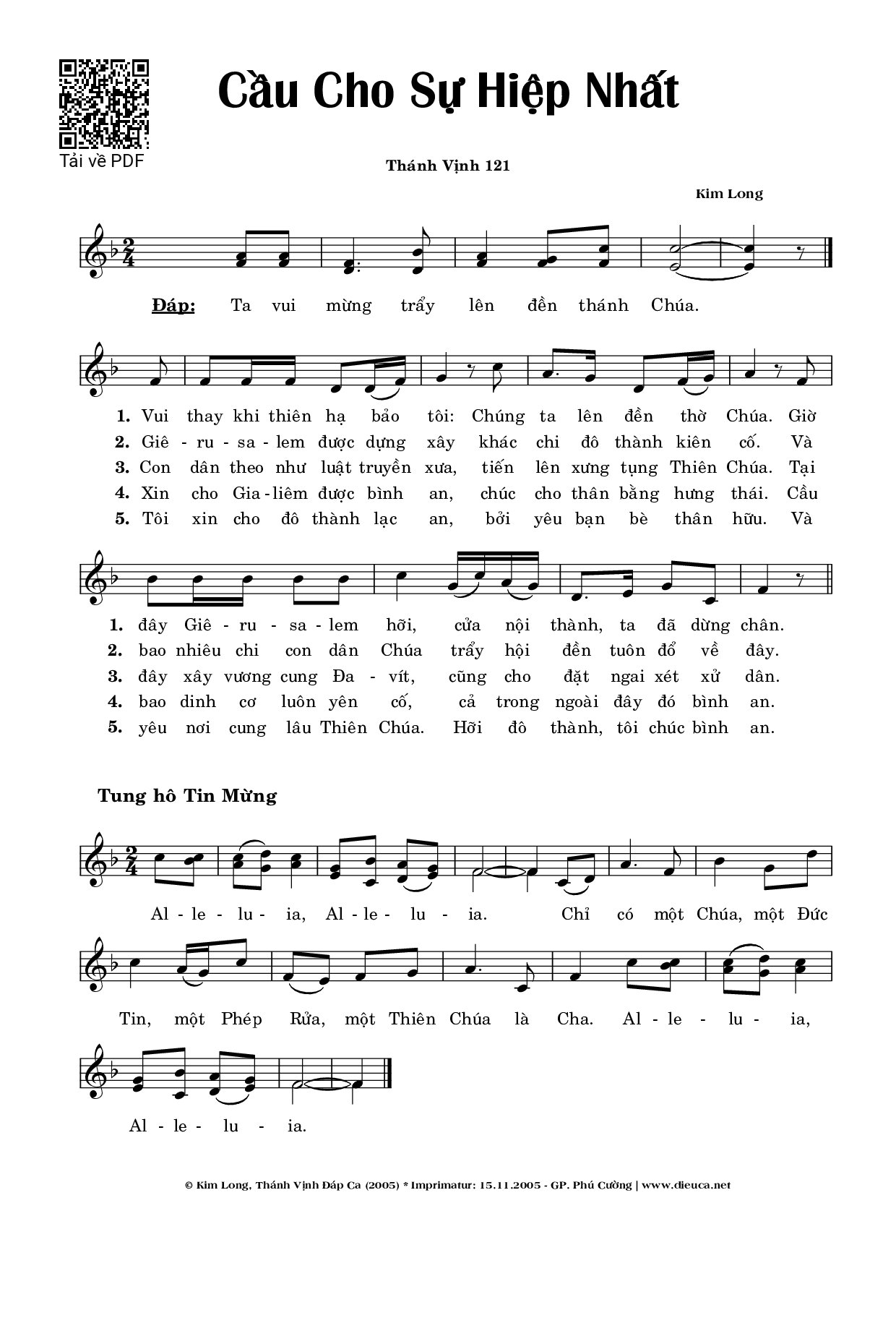 Sheet PDF of Thánh Vịnh 121, Cầu Cho Sự Hiệp Nhất