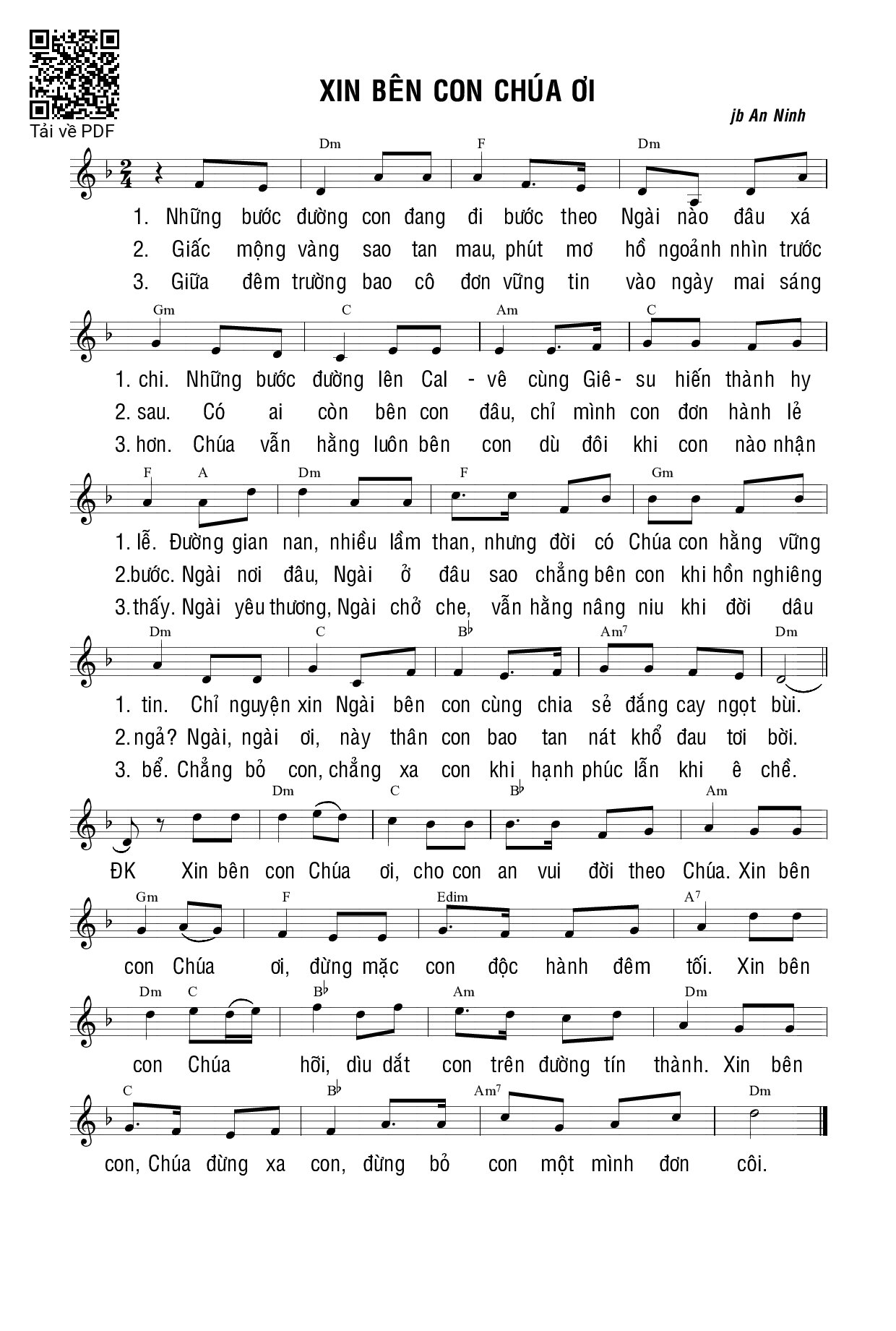Sheet PDF of Xin Bên Con Chúa Ơi