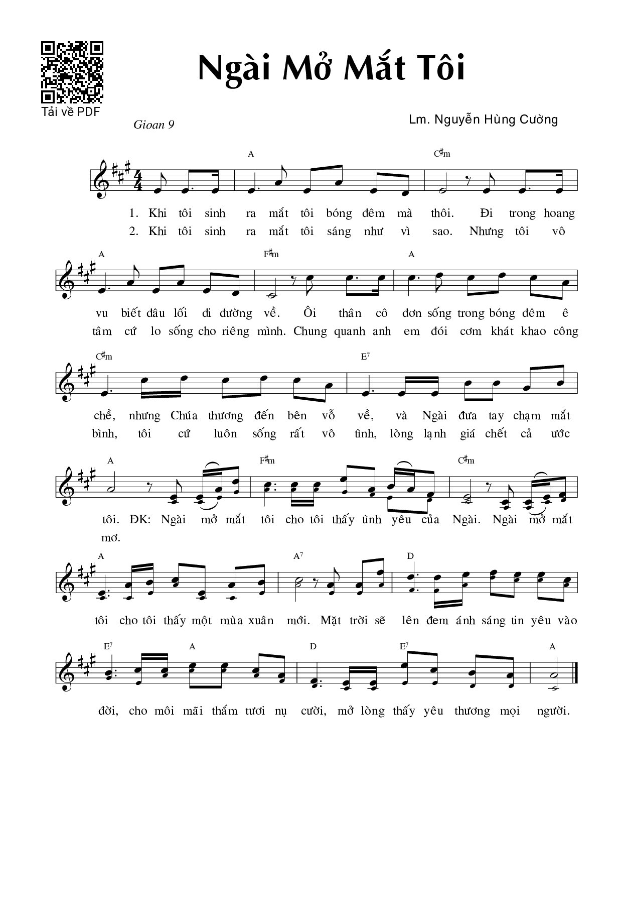 Page 1 of Sheet music PDF Ngài mở mắt tôi - Nguyễn Hùng Cường
