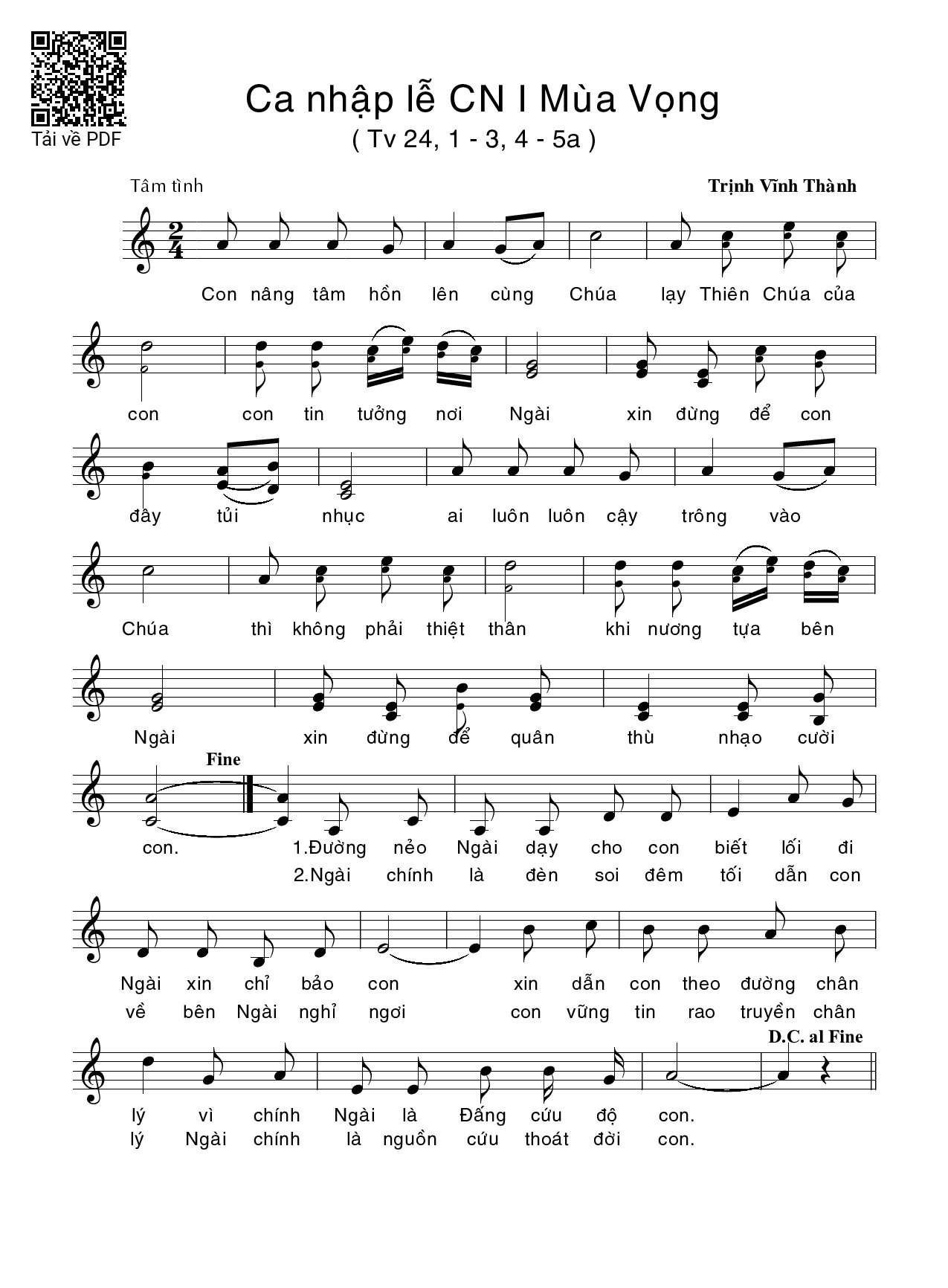 Sheet PDF of Thánh Vịnh 24, Ca Nhập Lễ Chúa Nhật 1 Mùa Vọng