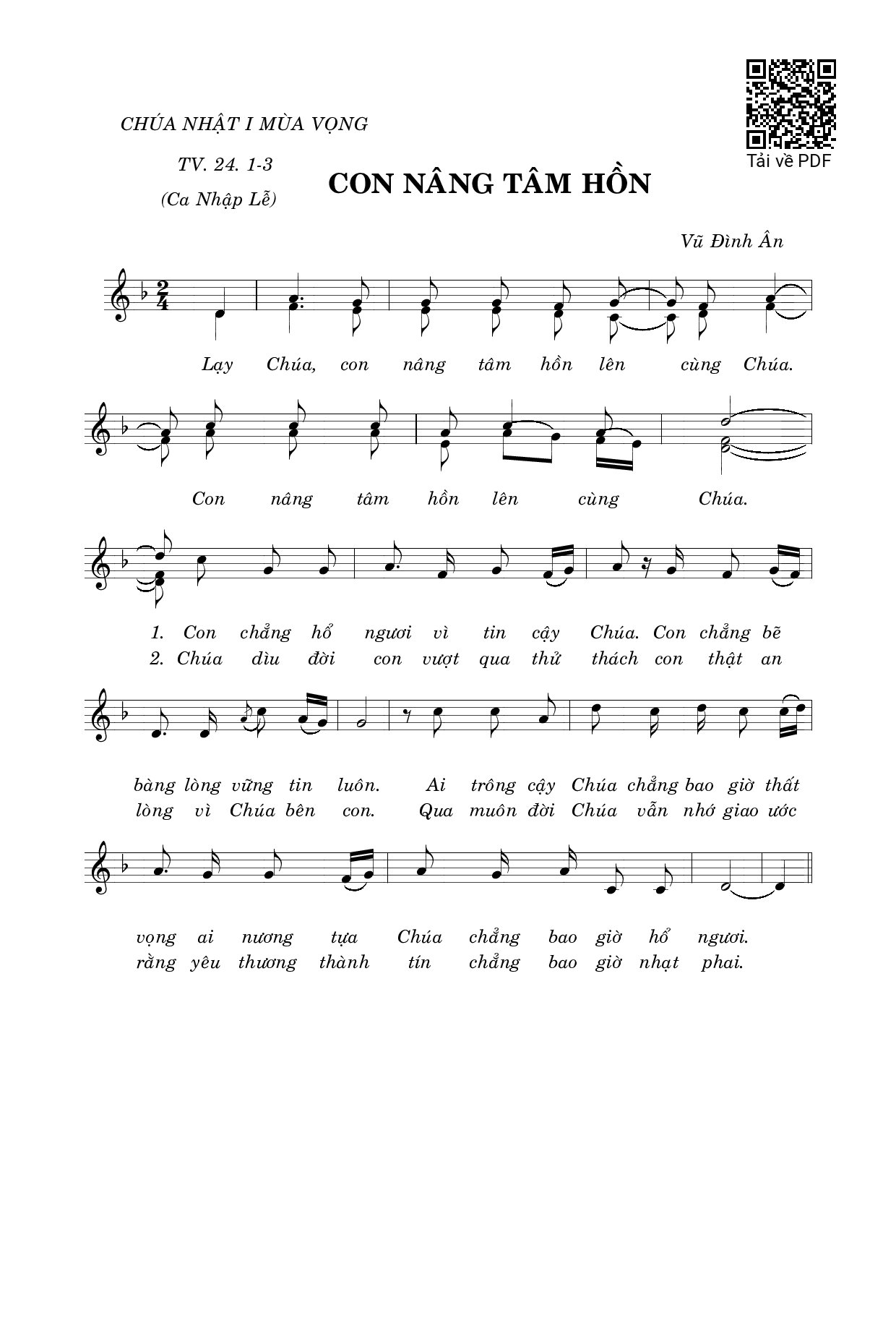 Page 1 of Sheet music PDF Thánh Vịnh 24, Con Nâng Tâm Hồn - Vũ Đình Ân