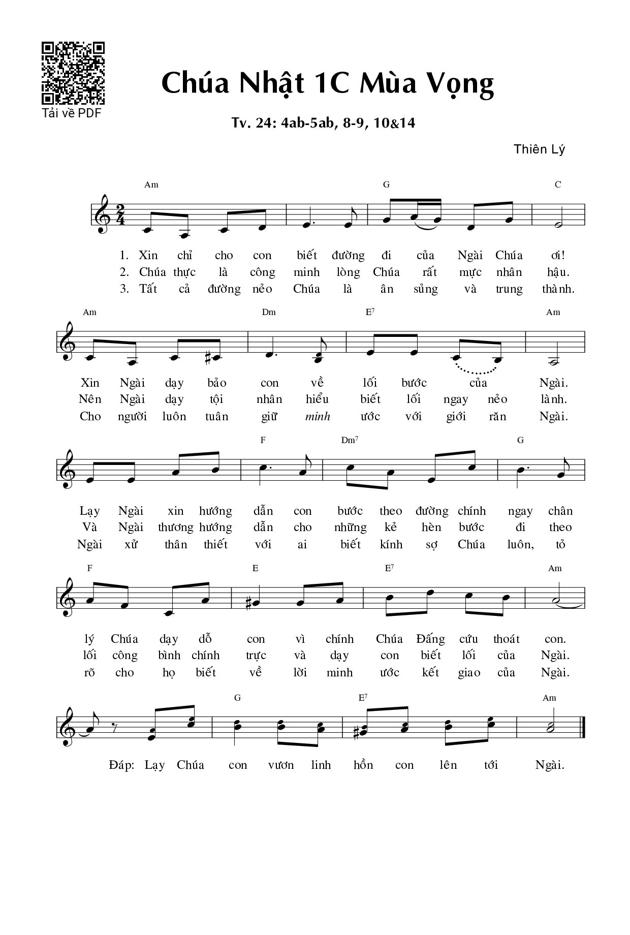 Thánh Vịnh 24, Chúa Nhật 1C Mùa Vọng