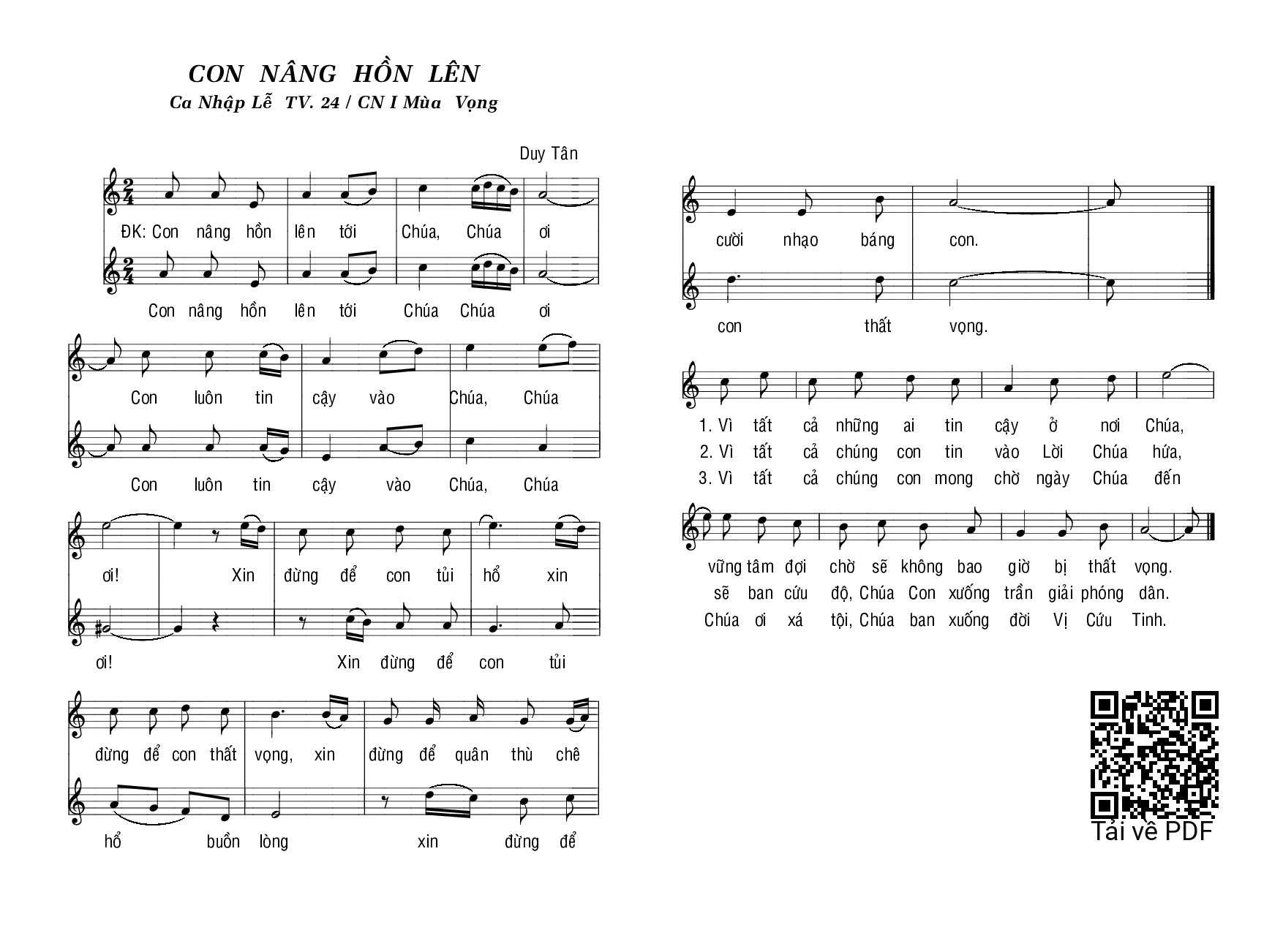 Thánh Vịnh 24, Con Nâng Hồn Lên