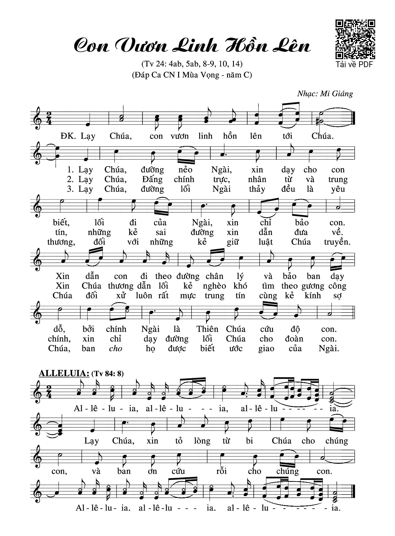 Sheet PDF of Thánh Vịnh 24, Con Vươn Linh Hồn Lên