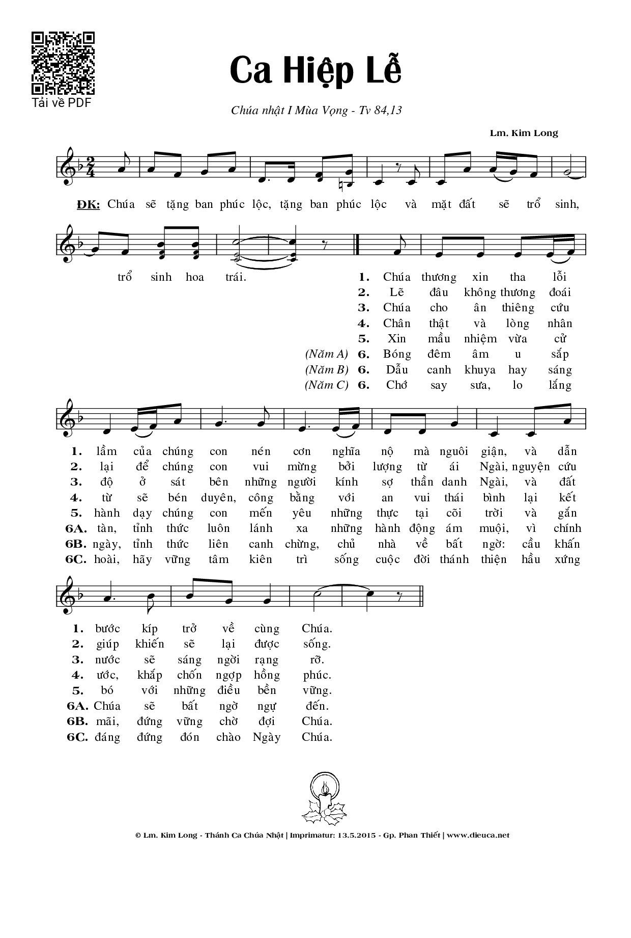 Sheet PDF of Thánh Vịnh 84, Ca Hiệp Lễ 1 Mùa Vọng