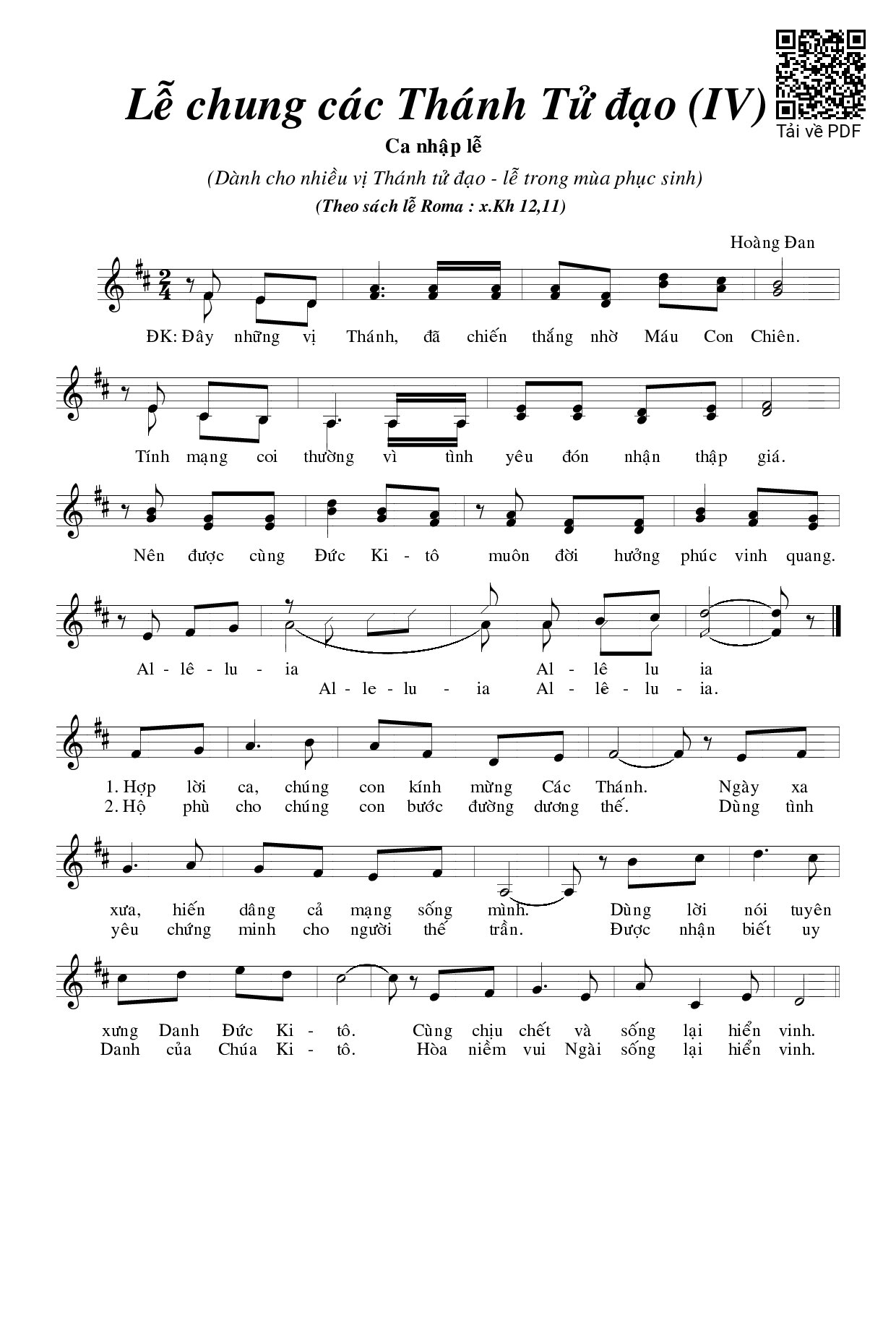 Sheet PDF of Lễ Chung Các Thánh Tử Đạo Iv