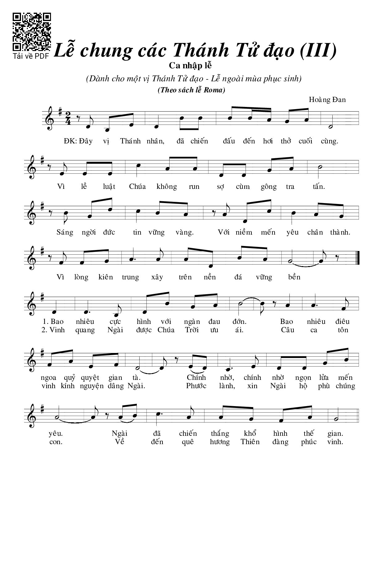 Sheet PDF of Lễ Chung Các Thánh Tử Đạo Iii