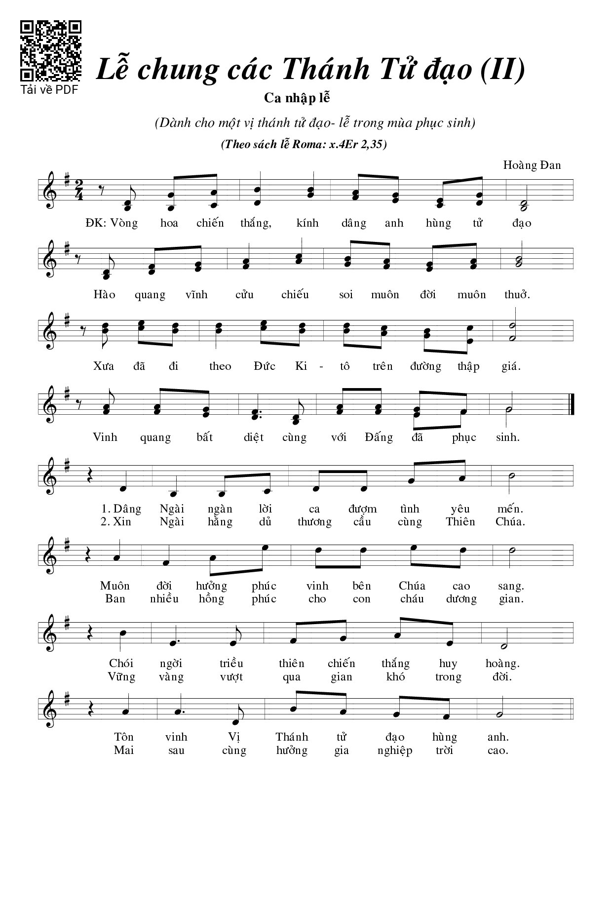 Sheet PDF of Lễ Chung Các Thánh Tử Đạo Ii