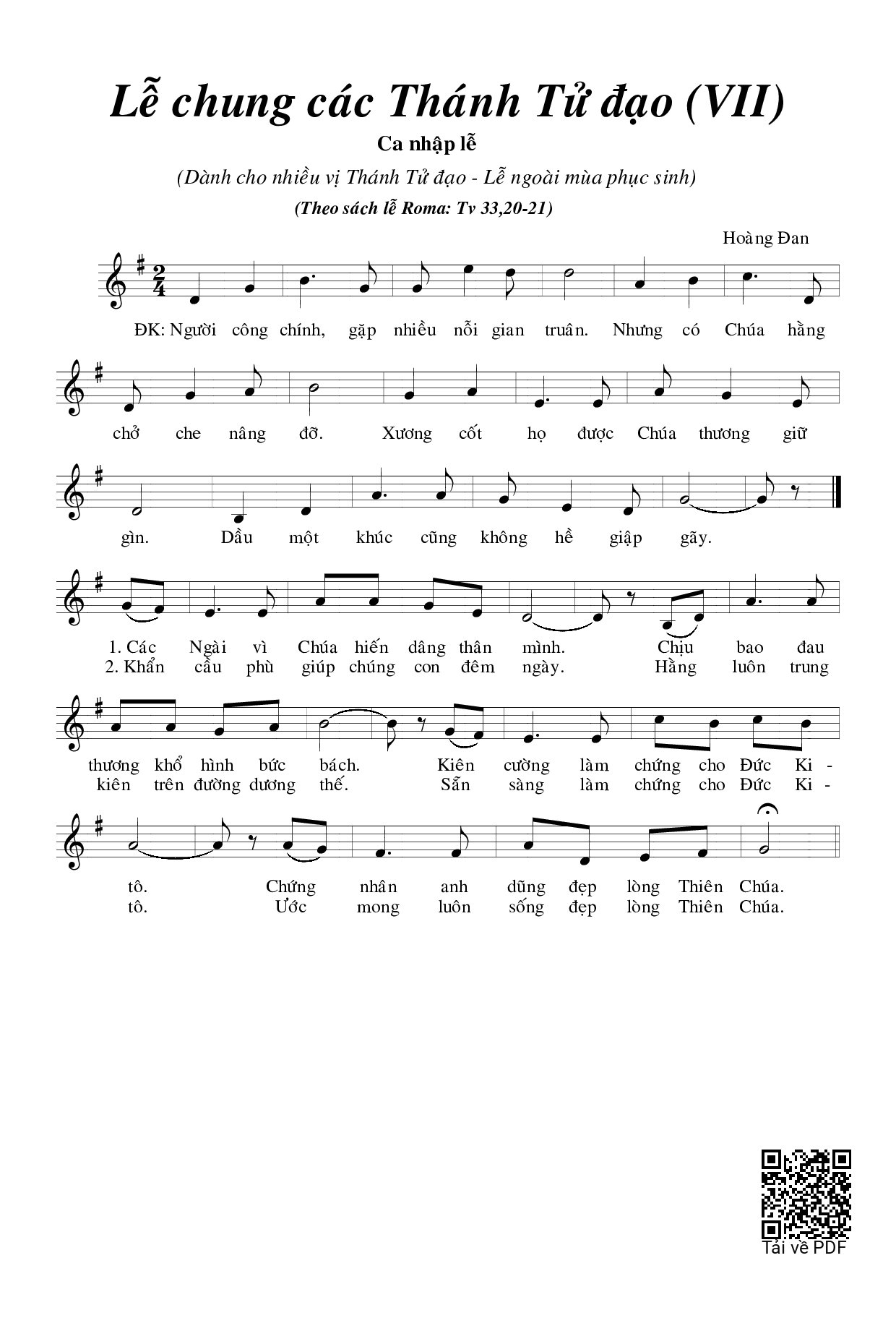 Sheet PDF of Lễ Chung Các Thánh Tử Đạo Vii