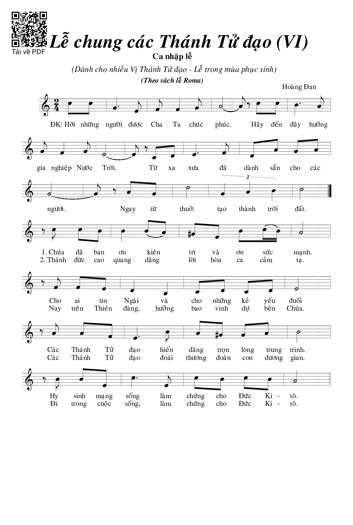 Sheet PDF of Lễ Chung Các Thánh Tử Đạo Vi