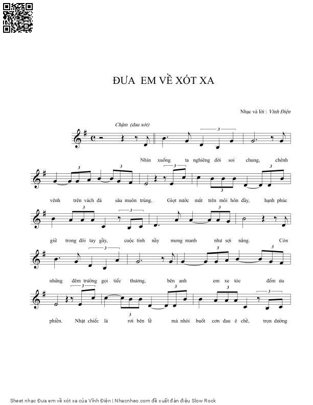 Page 1 of Sheet music PDF Đưa em về xót xa - Vĩnh Điện