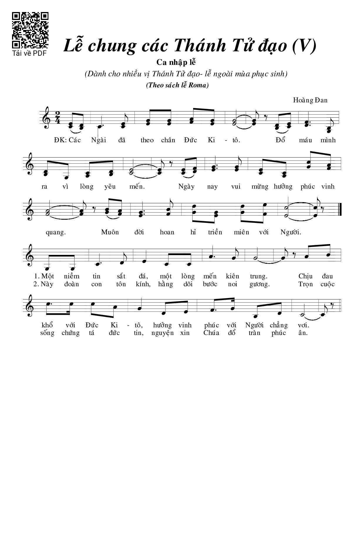 Sheet PDF of Lễ Chung Các Thánh Tử Đạo V