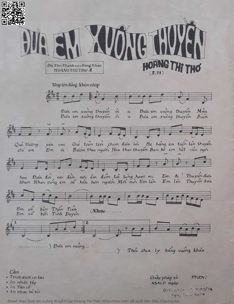 Page 2 of Sheet music PDF Đưa em xuống thuyền - Hoàng Thi Thơ