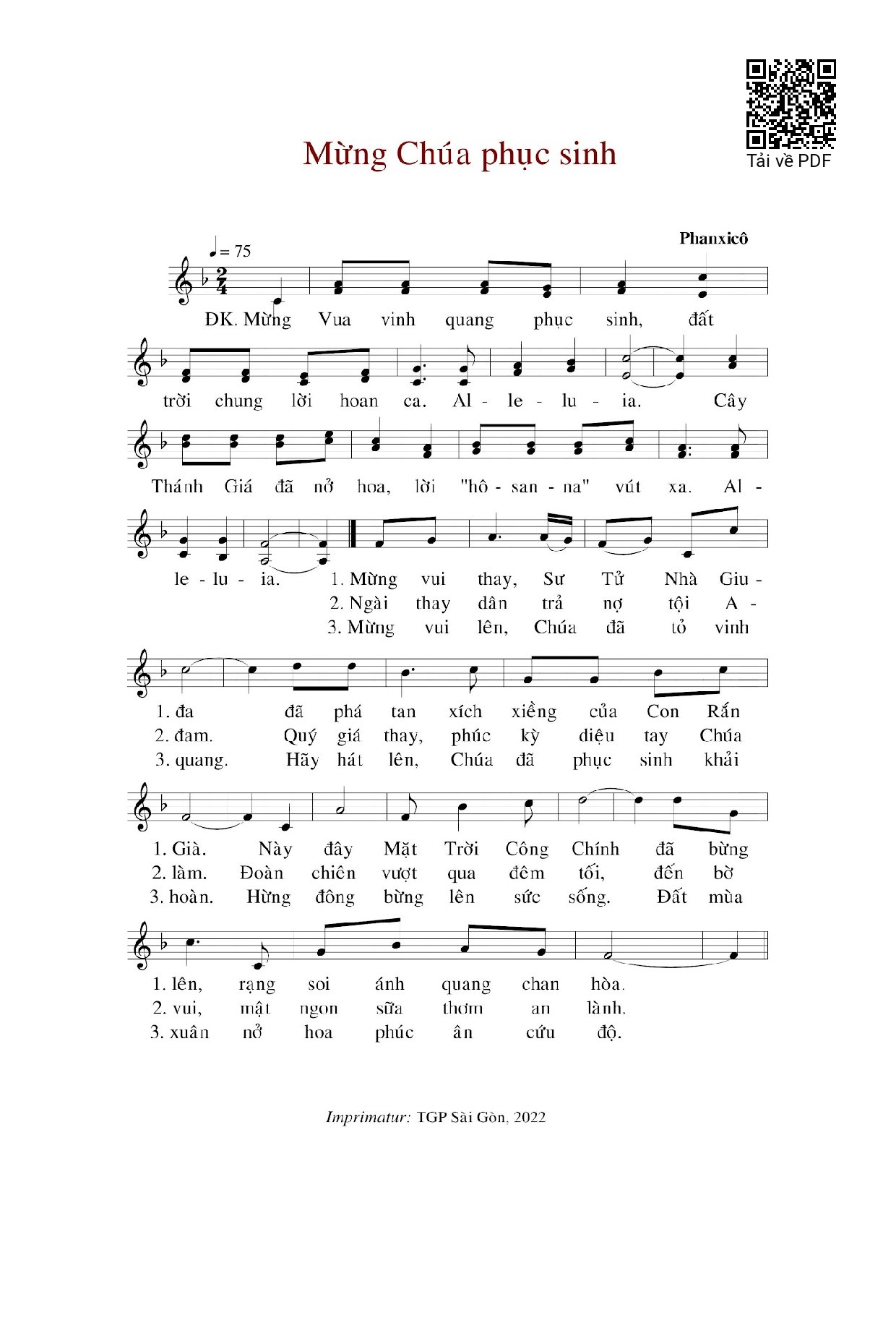 Page 1 of Sheet music PDF Mừng Chúa Phục Sinh - Phanxicô