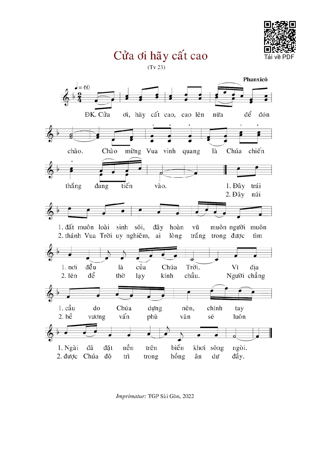 Sheet PDF of Cửa Ơi Hãy Cất Cao