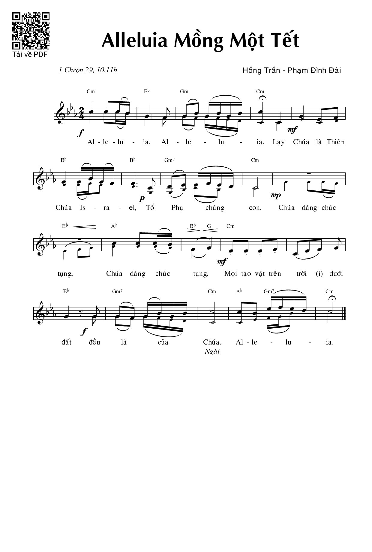 Page 1 of Sheet music PDF Alleluia Mồng Một Tết - 