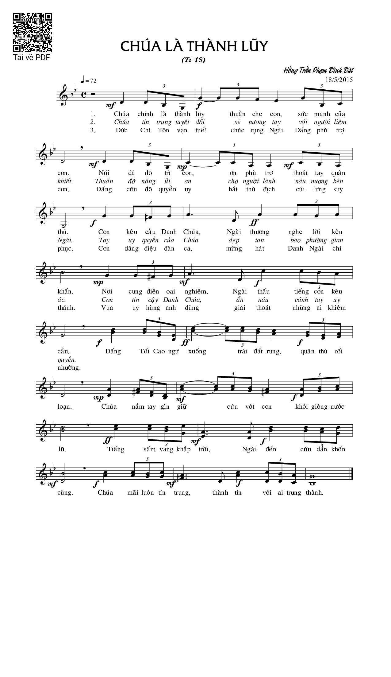 Sheet PDF of Chúa là thành lũy (Thánh Vịnh 18)
