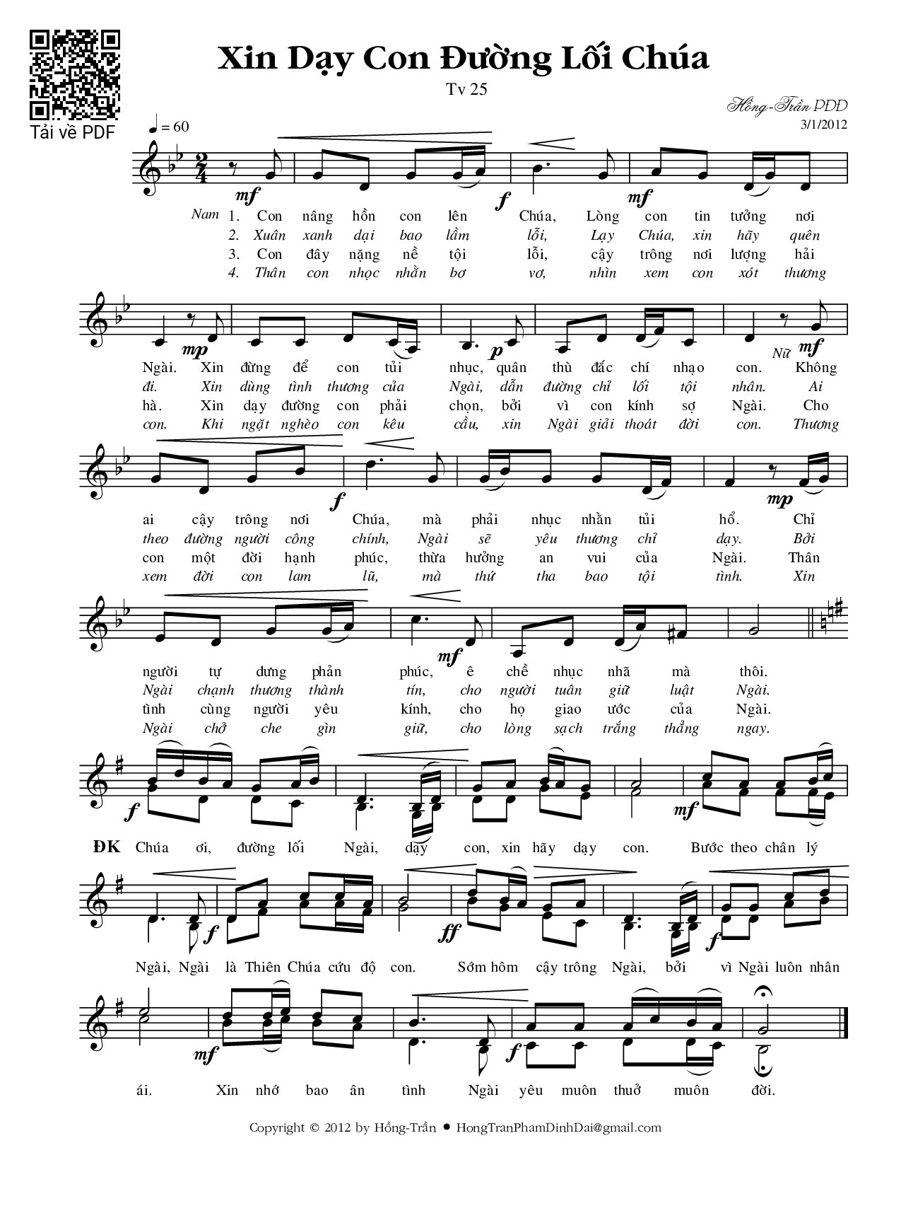 Page 1 of Sheet music PDF Xin dạy con đường lối Chúa - Phạm Đình Đài
