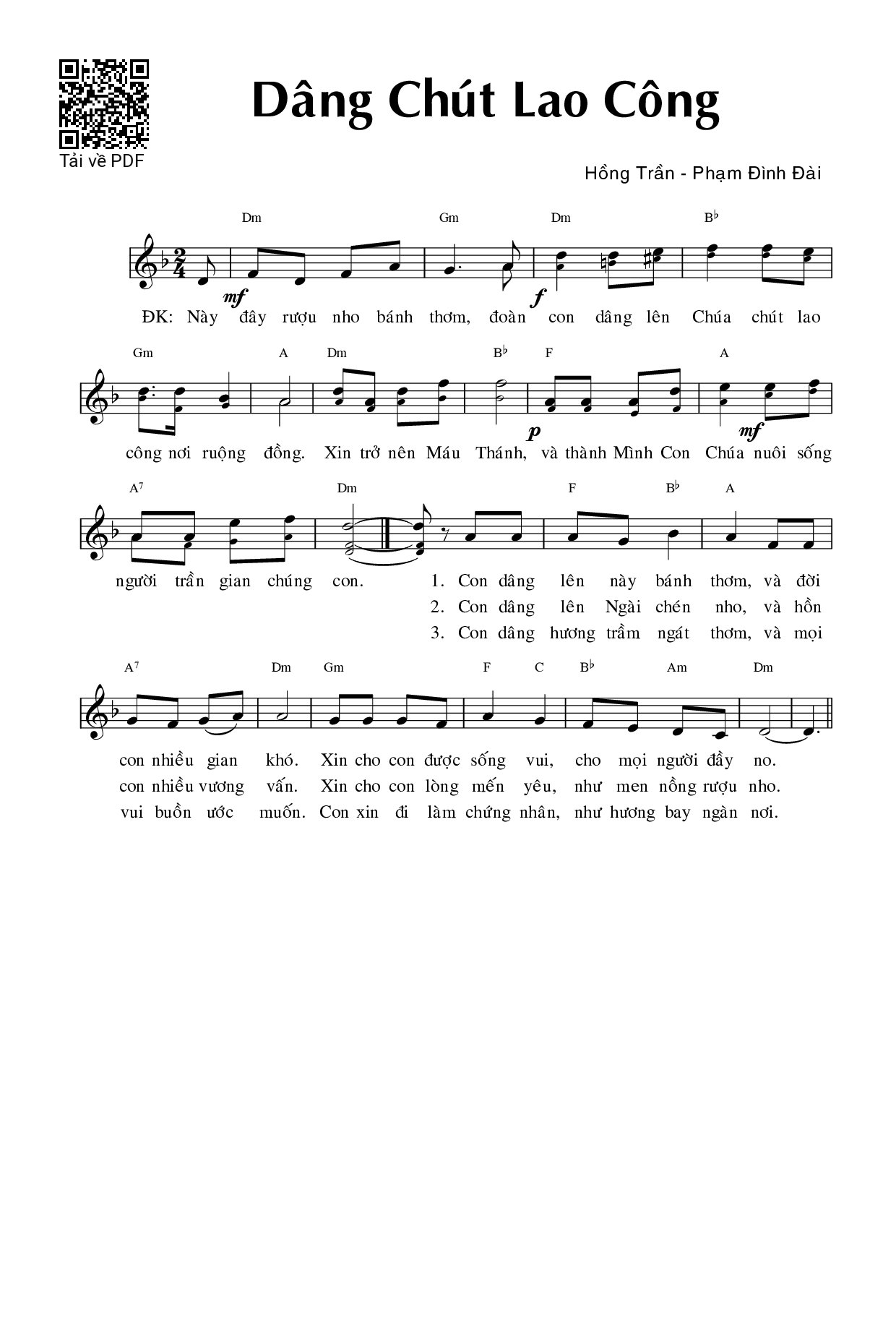 Page 1 of Sheet music PDF Dâng chút lao công - Phạm Đình Đài