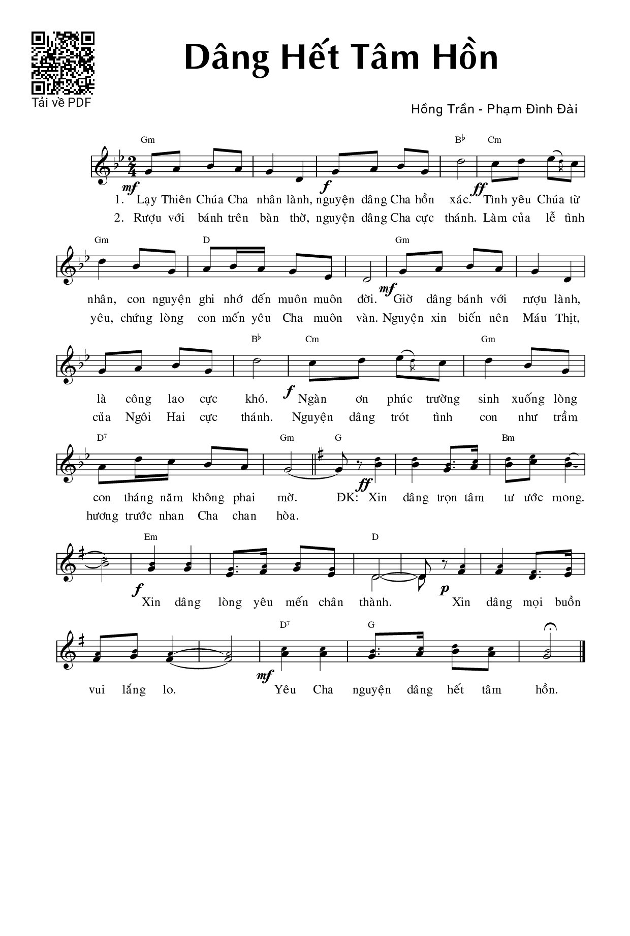 Page 1 of Sheet music PDF Dâng hết tâm hồn - Phạm Đình Đài