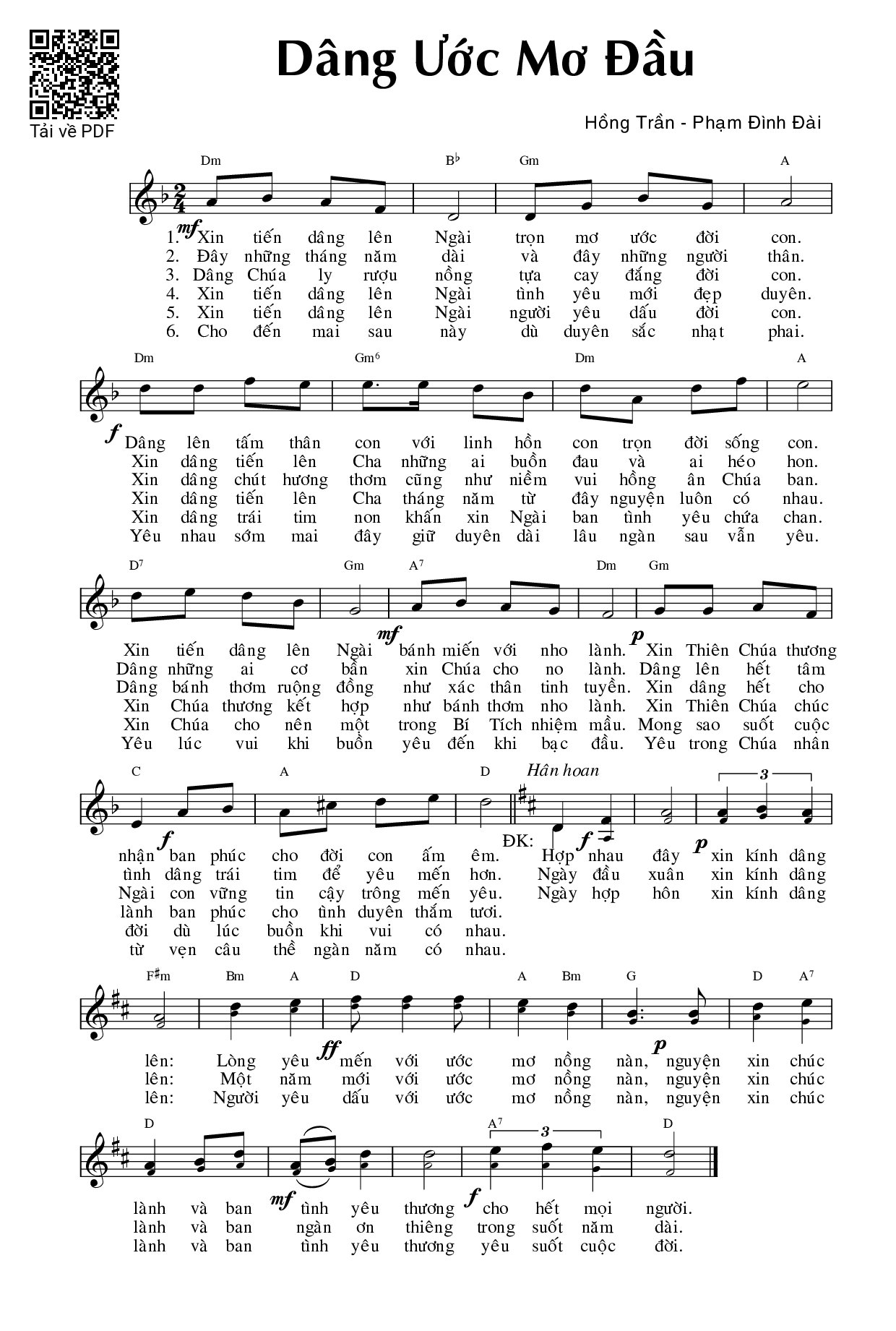 Page 1 of Sheet music PDF Dâng ước mơ đầu - Phạm Đình Đài