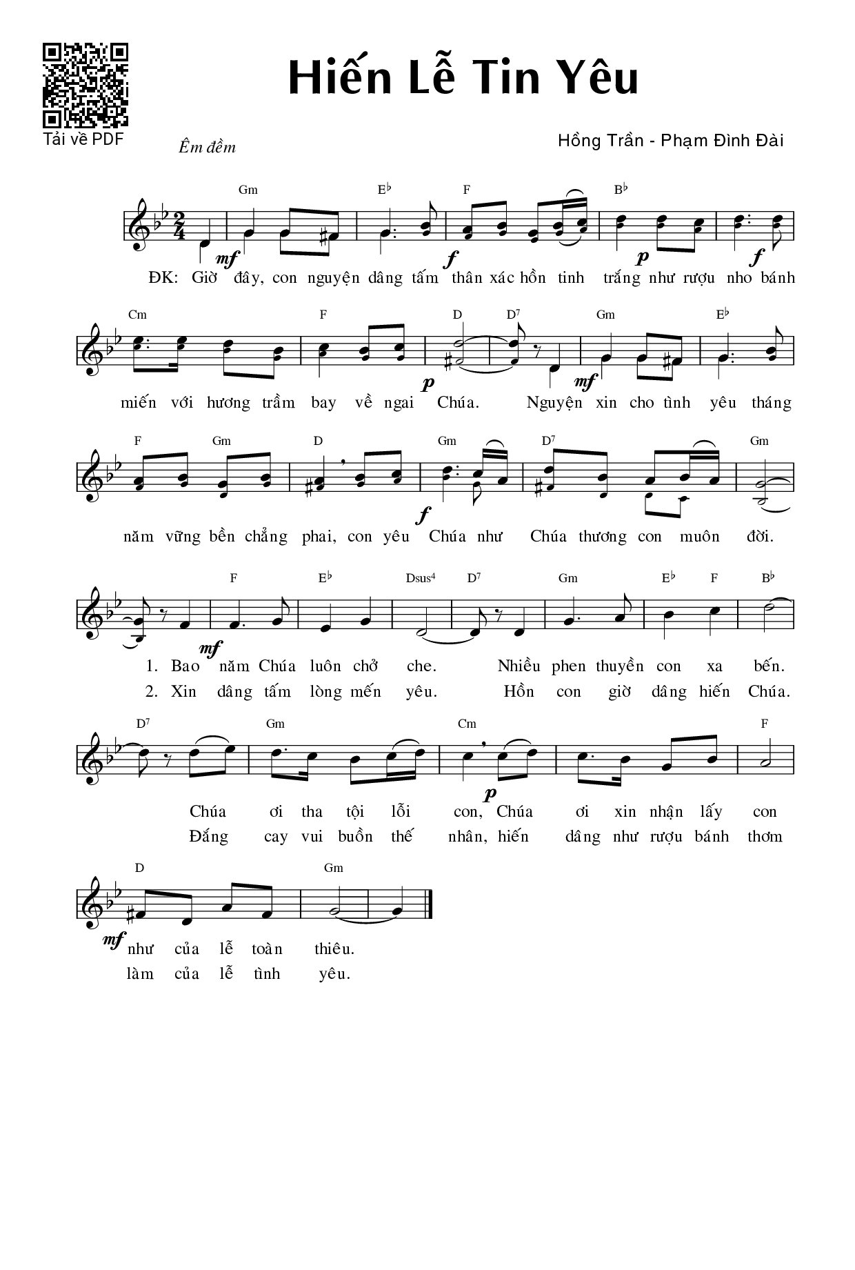 Page 1 of Sheet music PDF Hiến lễ tin yêu - Phạm Đình Đài