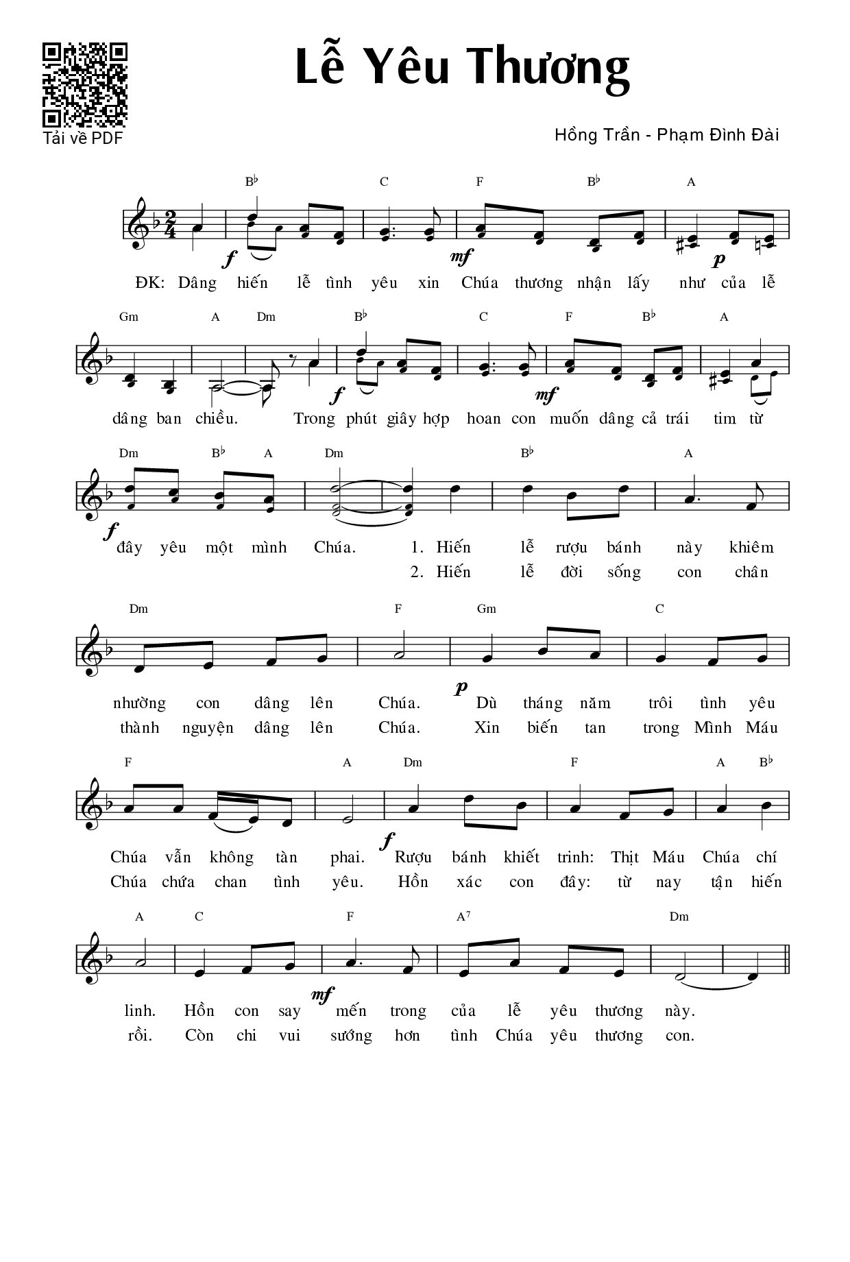 Page 1 of Sheet music PDF Lễ yêu thương - Phạm Đình Đài