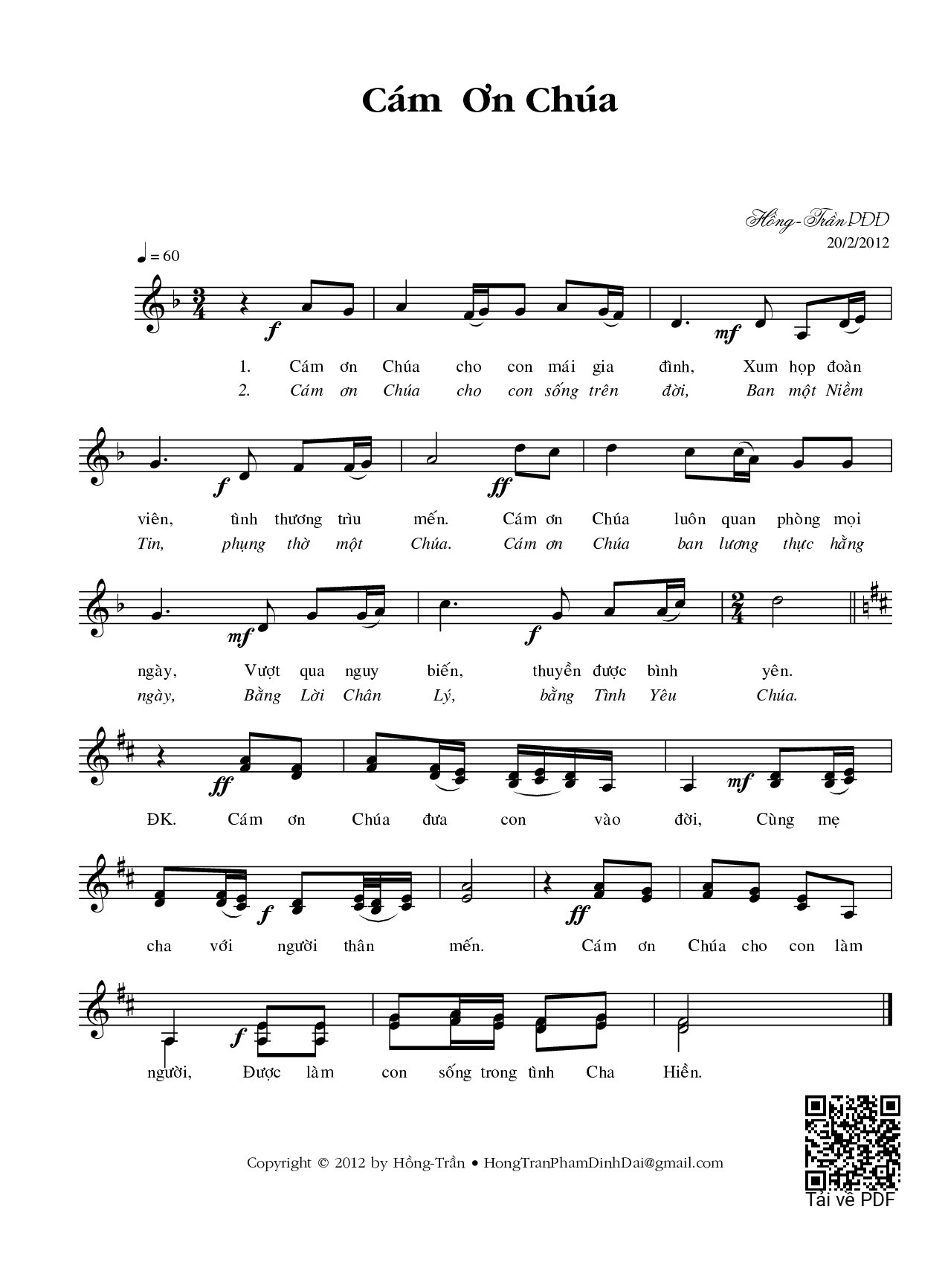 Page 1 of Sheet music PDF Cám ơn Chúa - Phạm Đình Đài