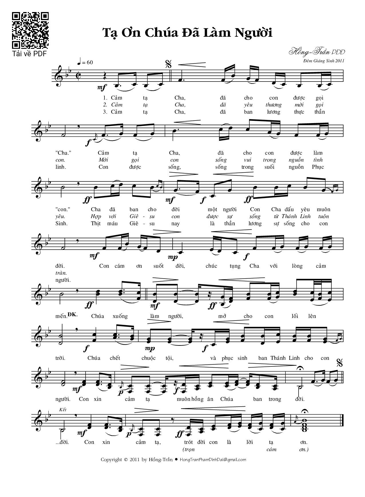 Page 1 of Sheet music PDF Tạ ơn Chúa đã làm người - Phạm Đình Đài